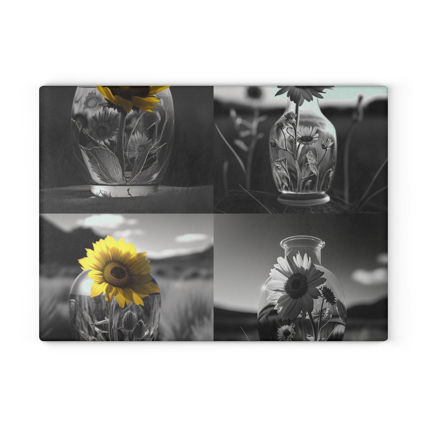 Glass Cutting Board Yellw Sunflower in a vase 5