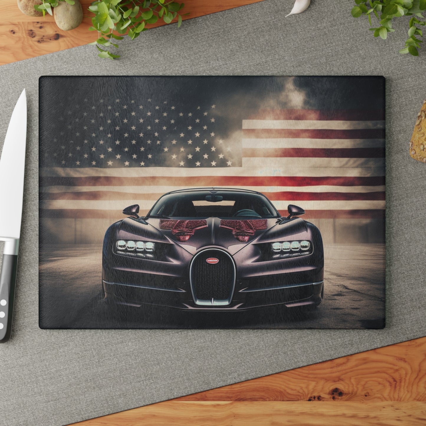 Glass Cutting Board American Flag Background Bugatti 2