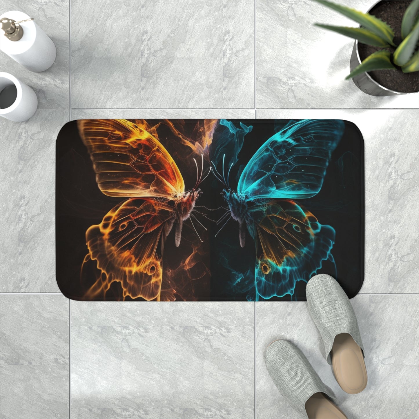 Memory Foam Bath Mat Kiss Neon Butterfly 6