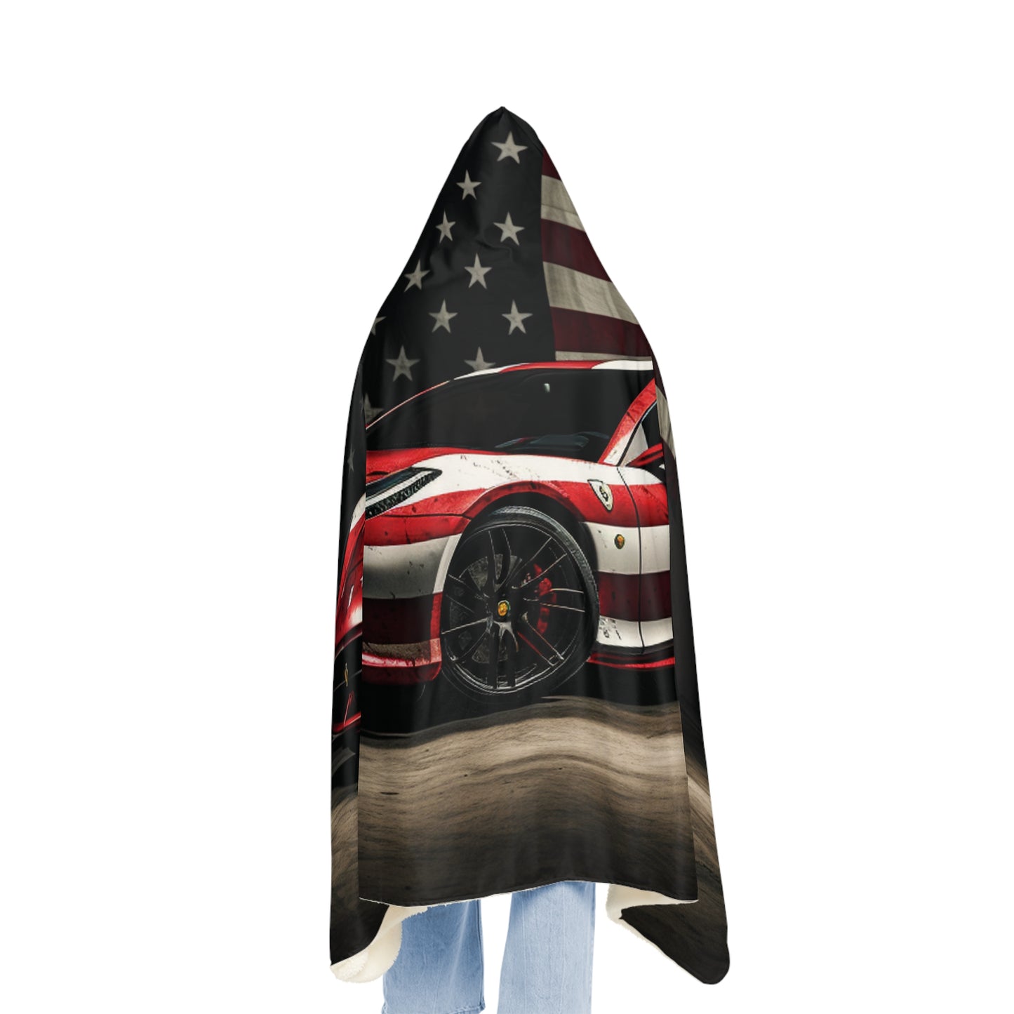 Snuggle Hooded Blanket American Flag Background Ferrari 1