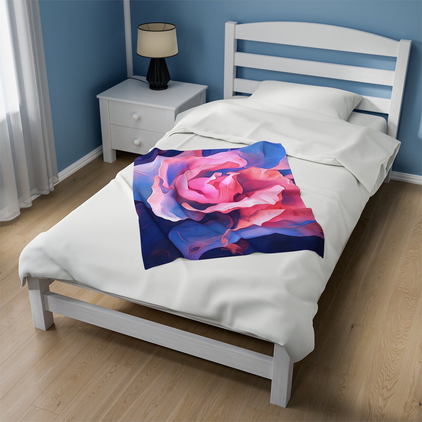 Velveteen Plush Blanket Pink & Blue Tulip Rose 1