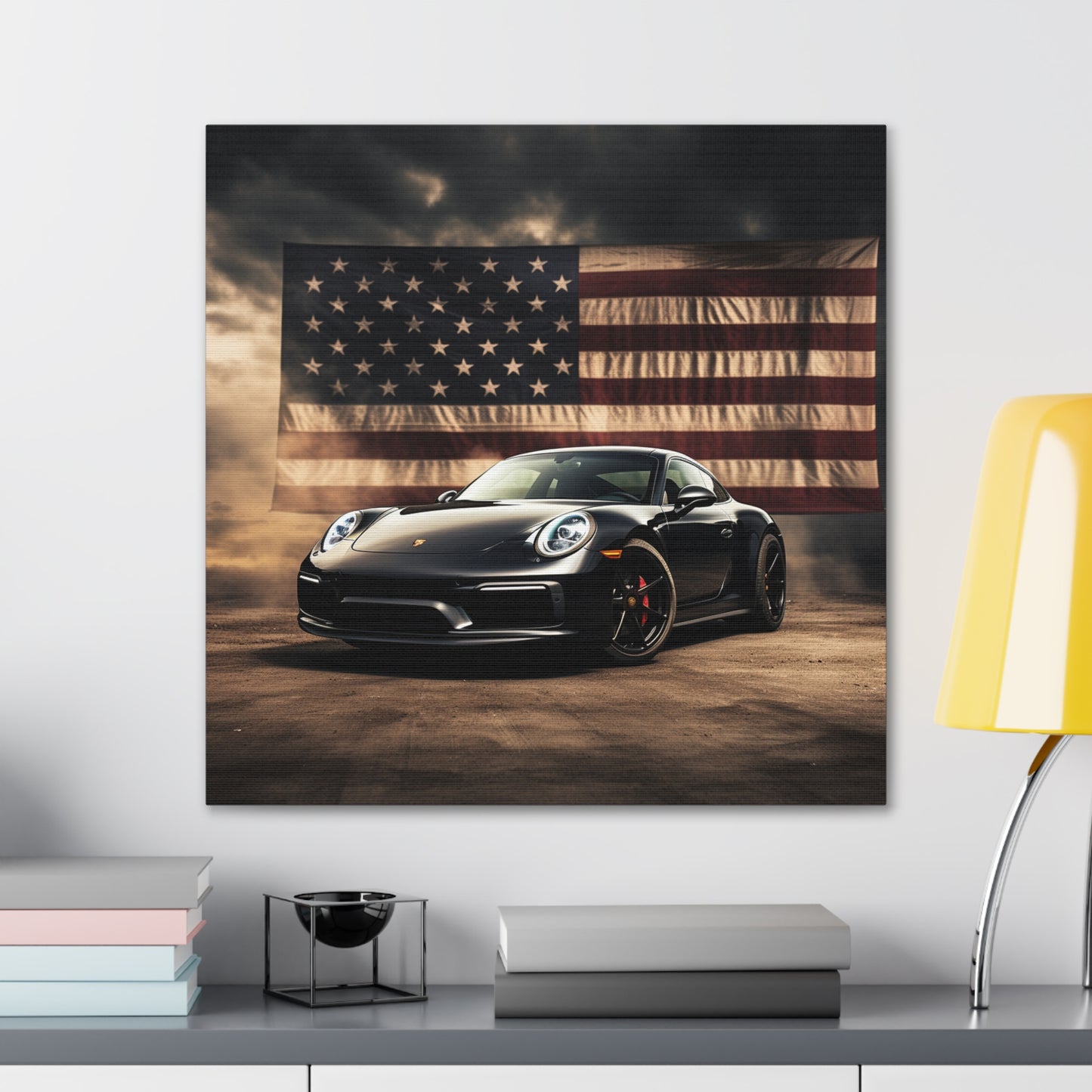 Canvas Gallery Wraps American Flag Background Porsche 4