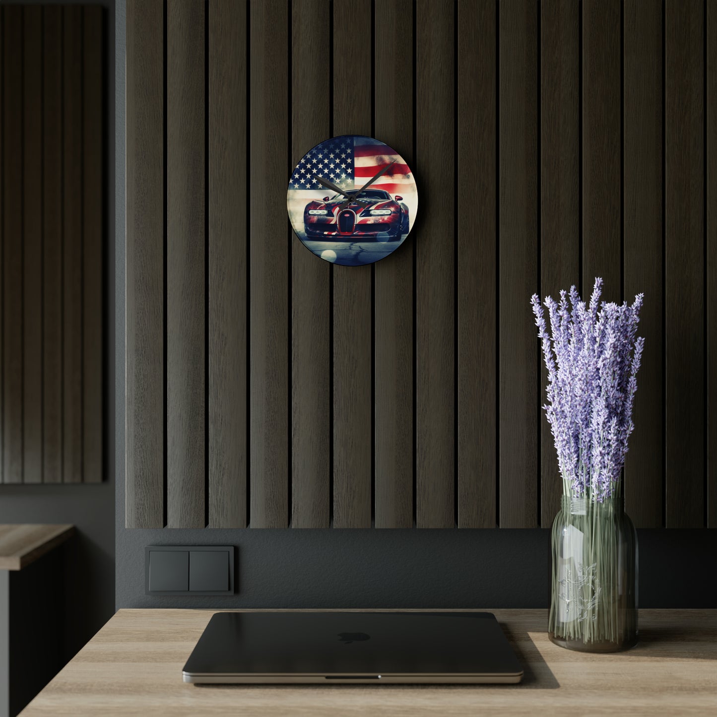 Acrylic Wall Clock Abstract American Flag Background Bugatti 1