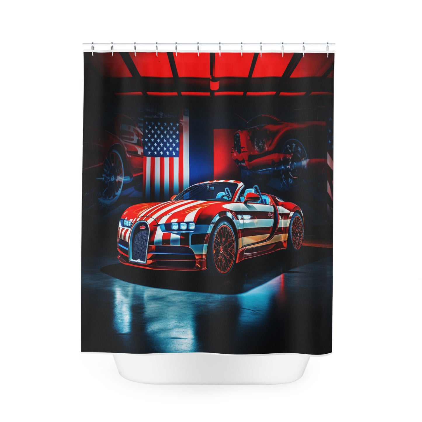 Polyester Shower Curtain Macro Bugatti American Flag 2