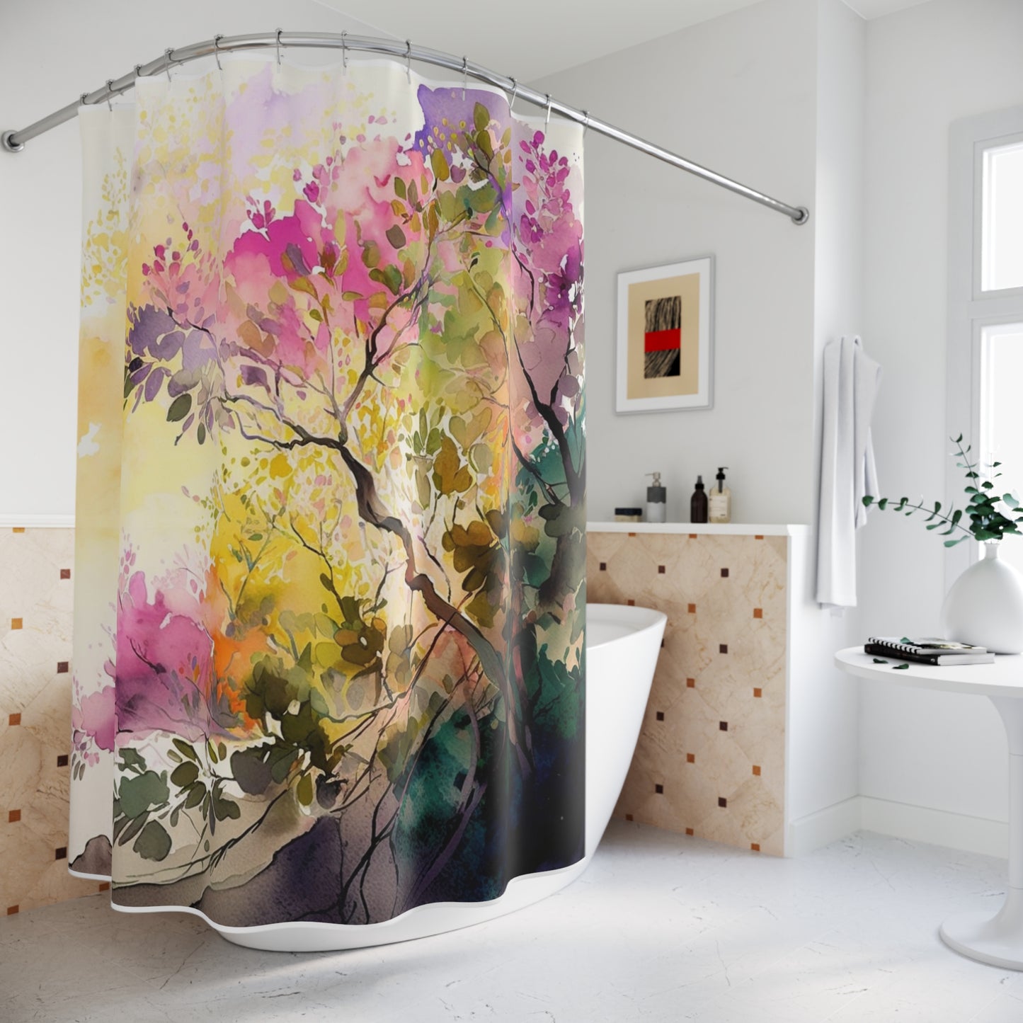 Polyester Shower Curtain Mother Nature Bright Spring Colors Realistic Watercolor 2
