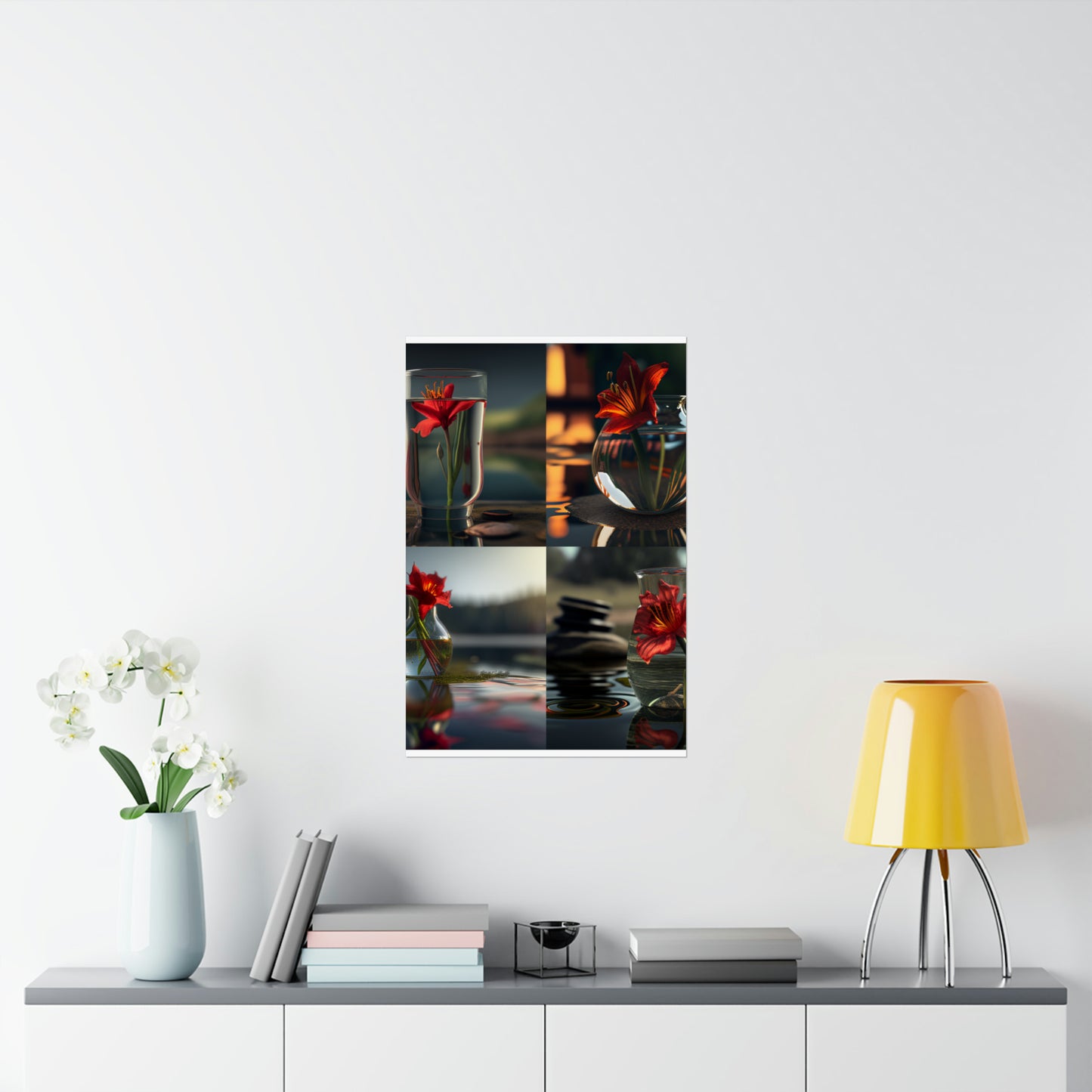 Premium Matte Vertical Posters Red Lily in a Glass vase 5