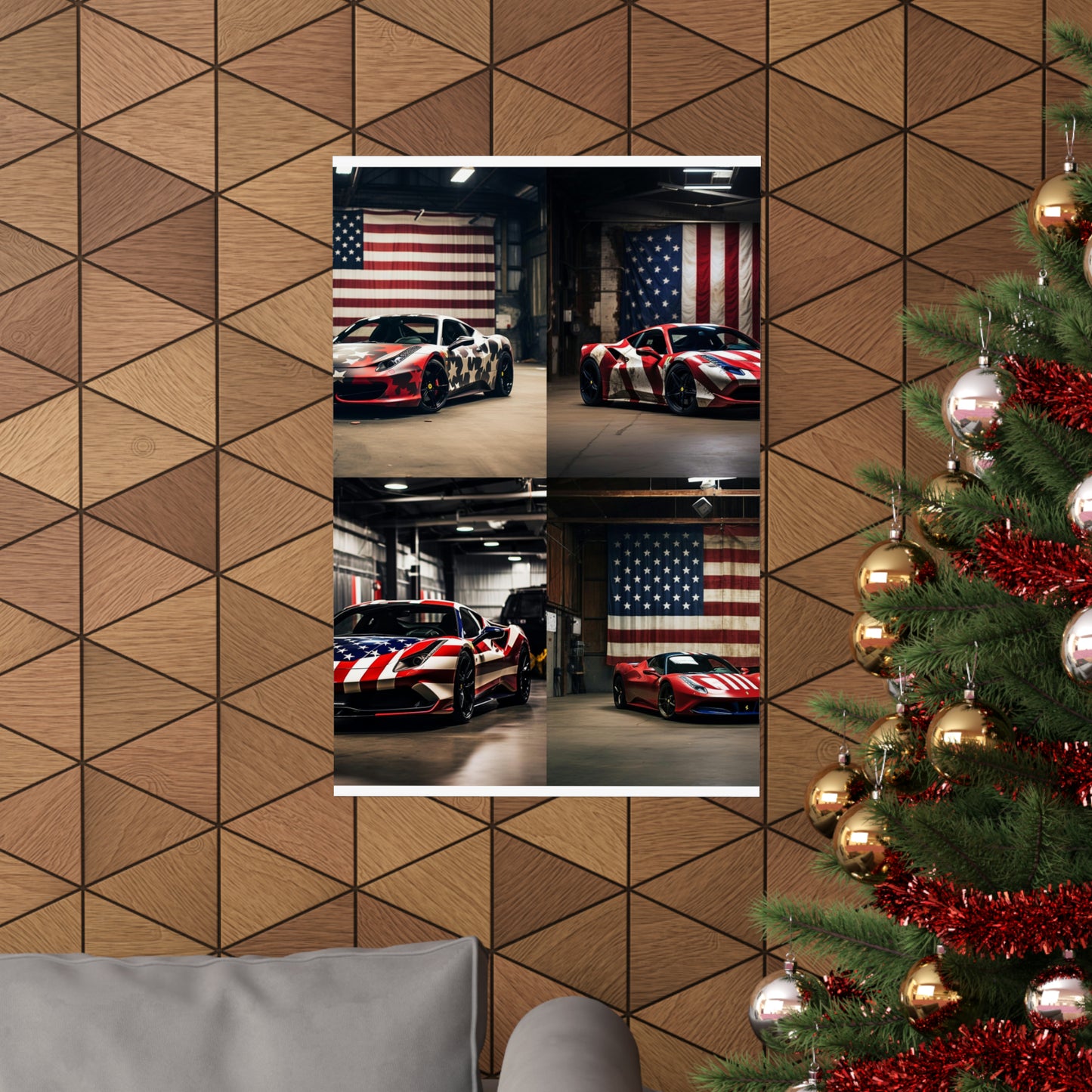 Premium Matte Vertical Posters American Flag Farrari 5