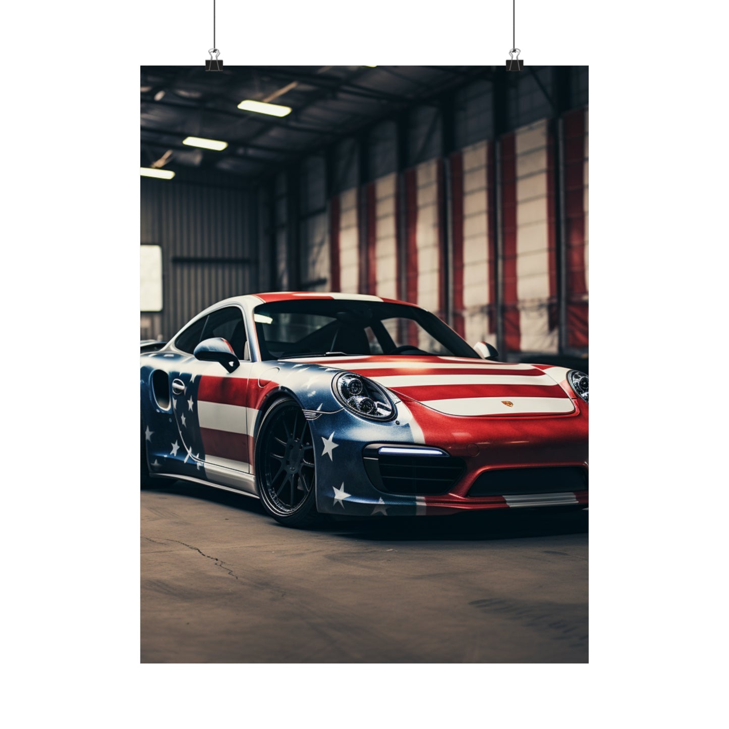 Premium Matte Vertical Posters American Flag Porsche 2