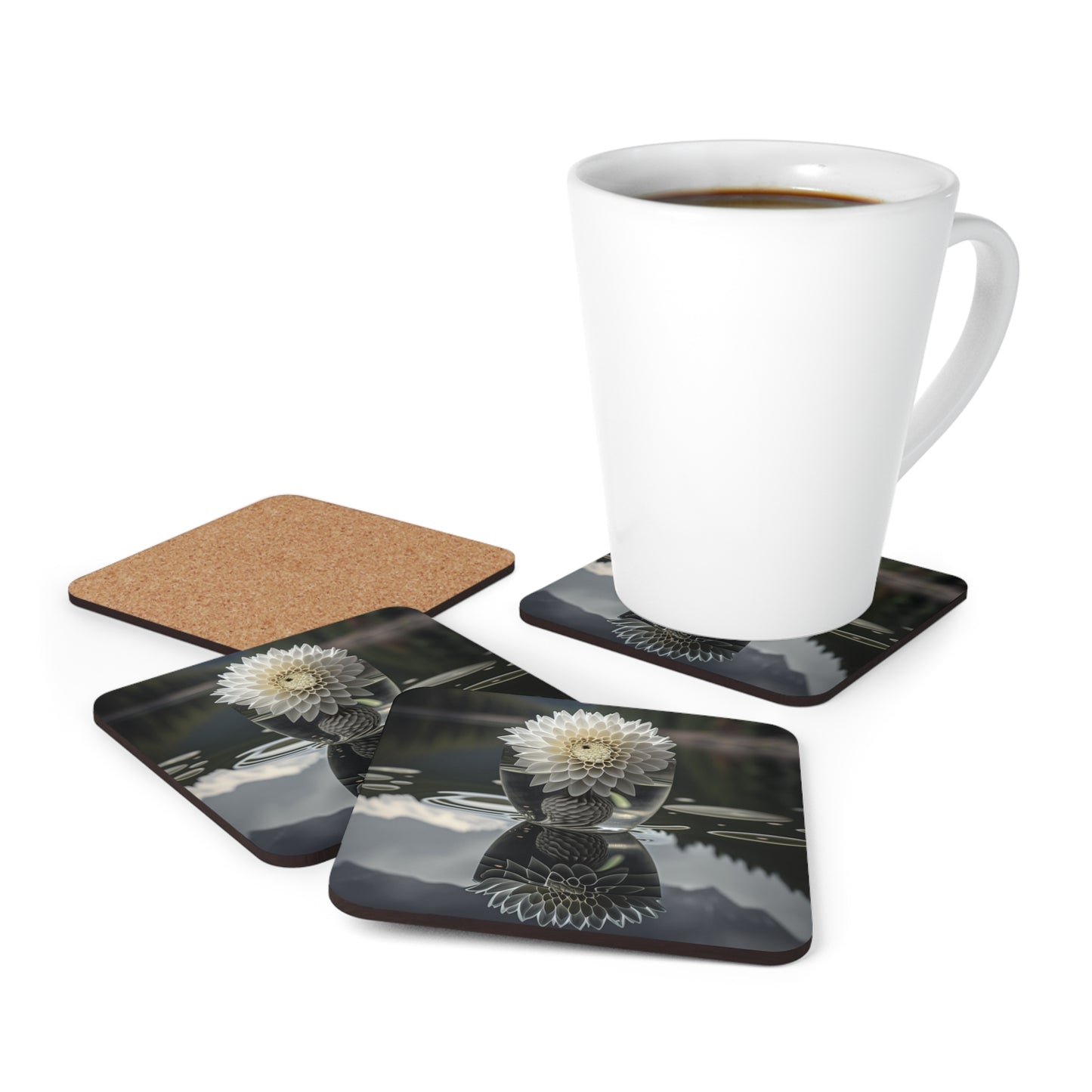 Corkwood Coaster Set White Dahlia 3