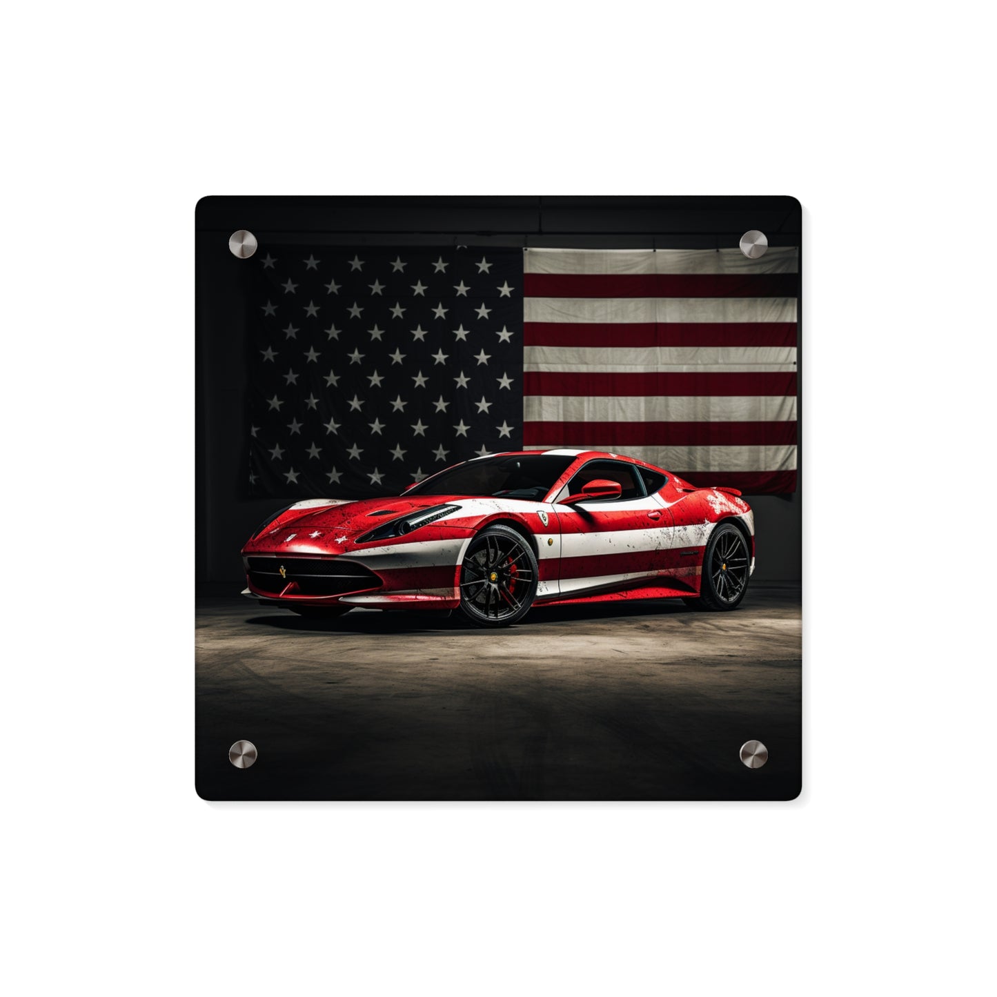 Acrylic Wall Art Panels American Flag Background Ferrari 1