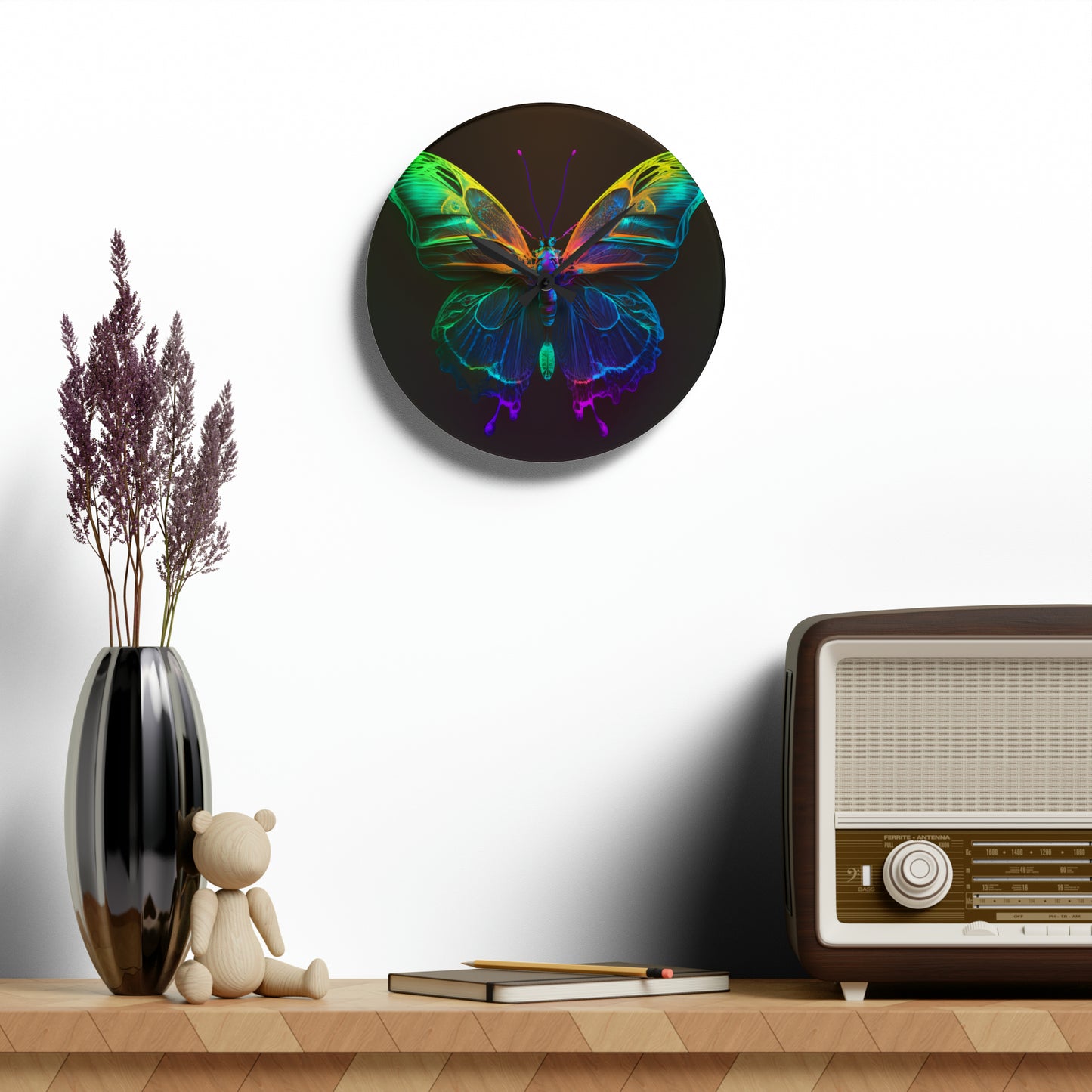 Acrylic Wall Clock Raw Hyper Color Butterfly 3