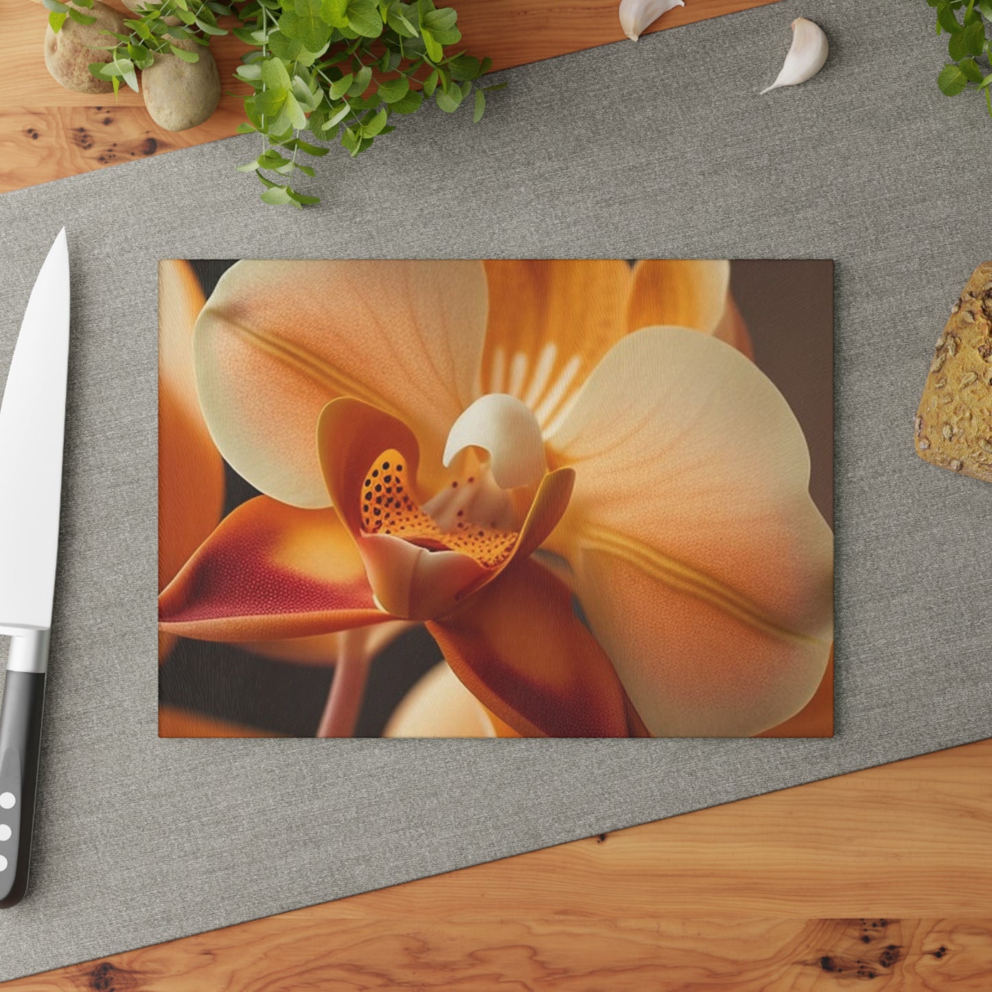 Glass Cutting Board Orange Orchid 3