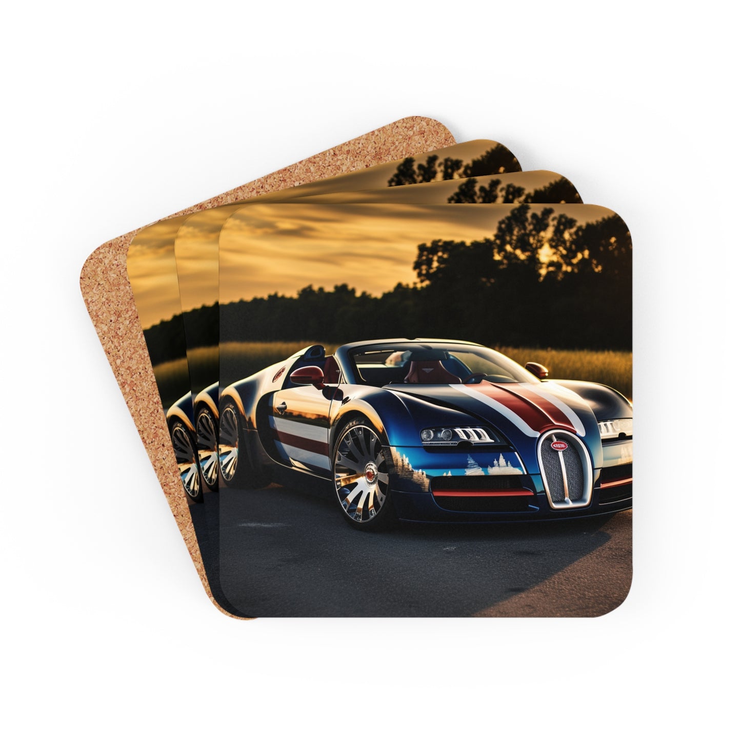 Corkwood Coaster Set Bugatti Flag American 3