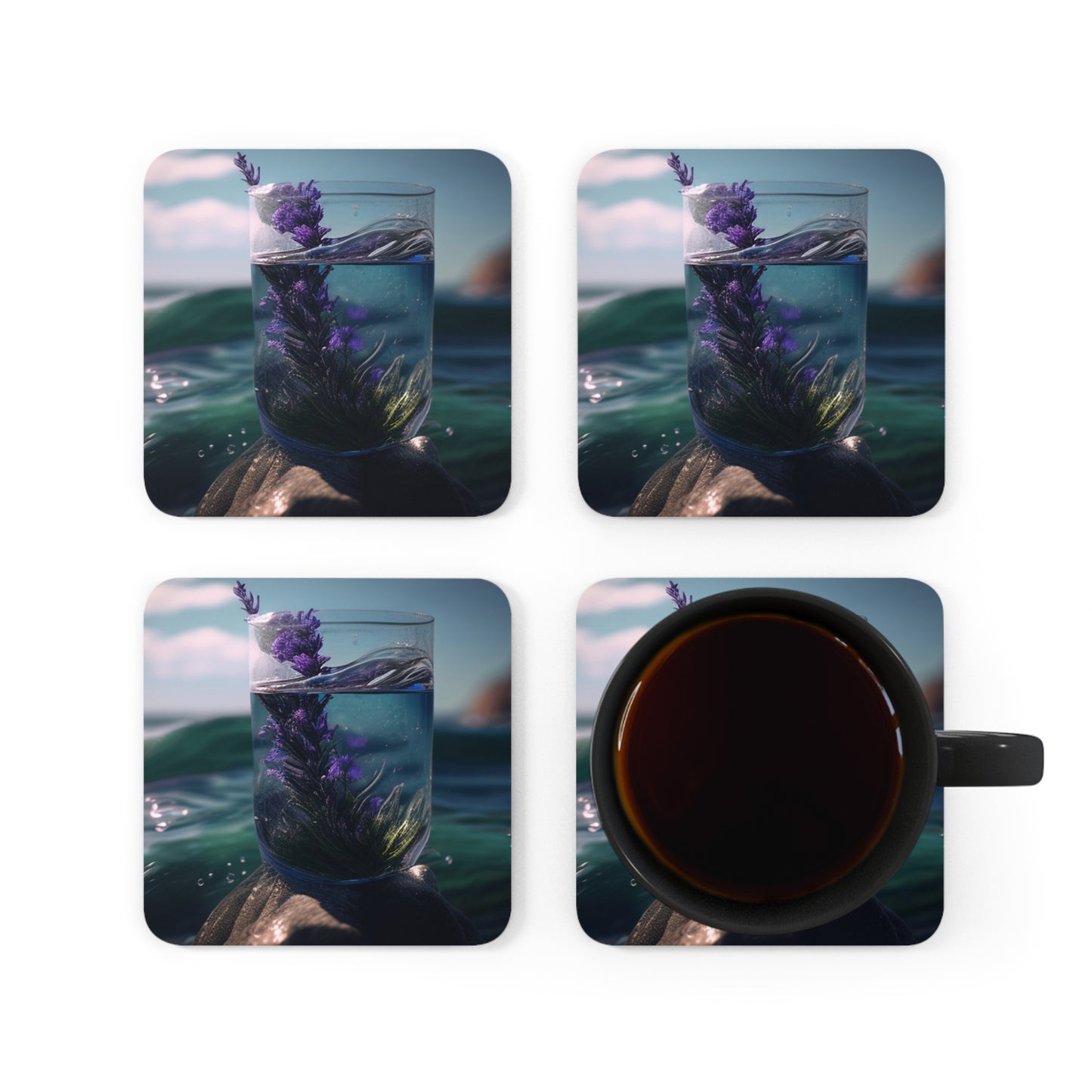 Corkwood Coaster Set Lavender in a vase 2