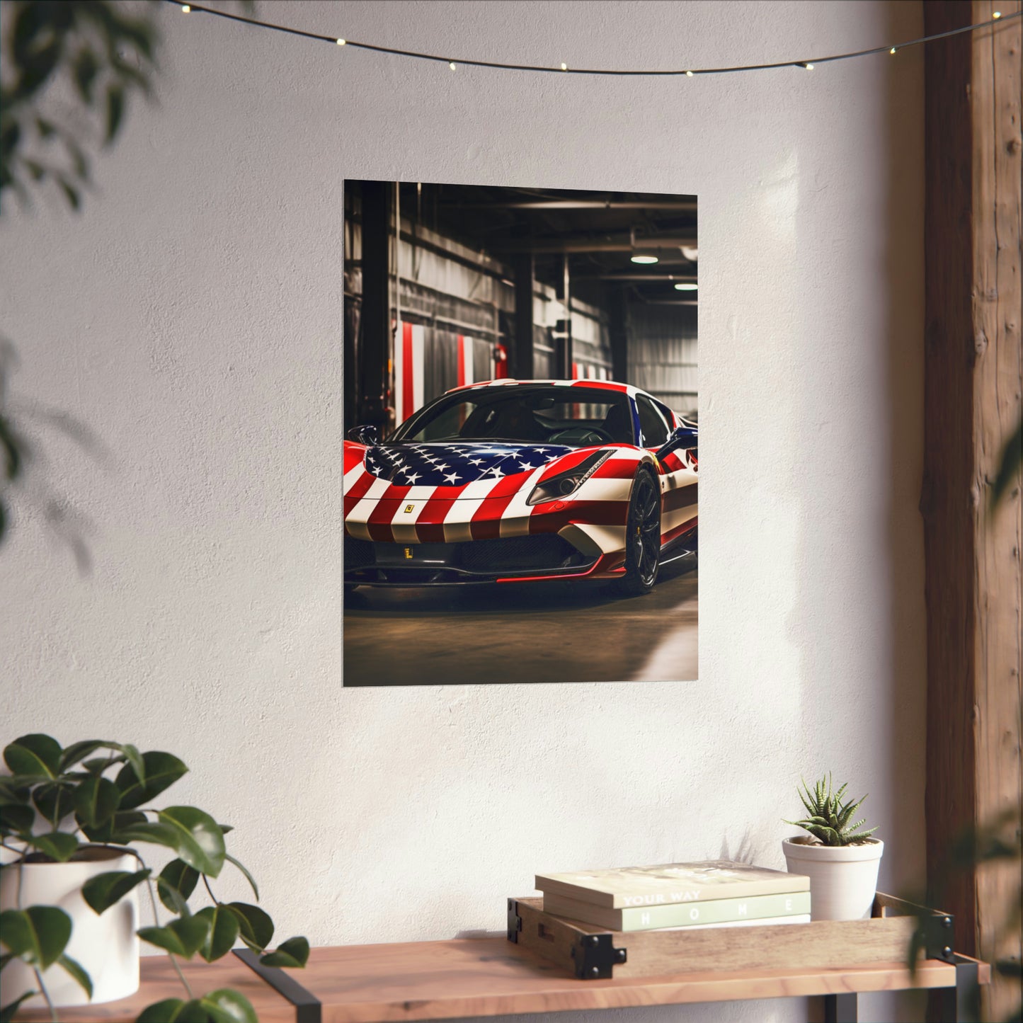 Premium Matte Vertical Posters American Flag Farrari 3