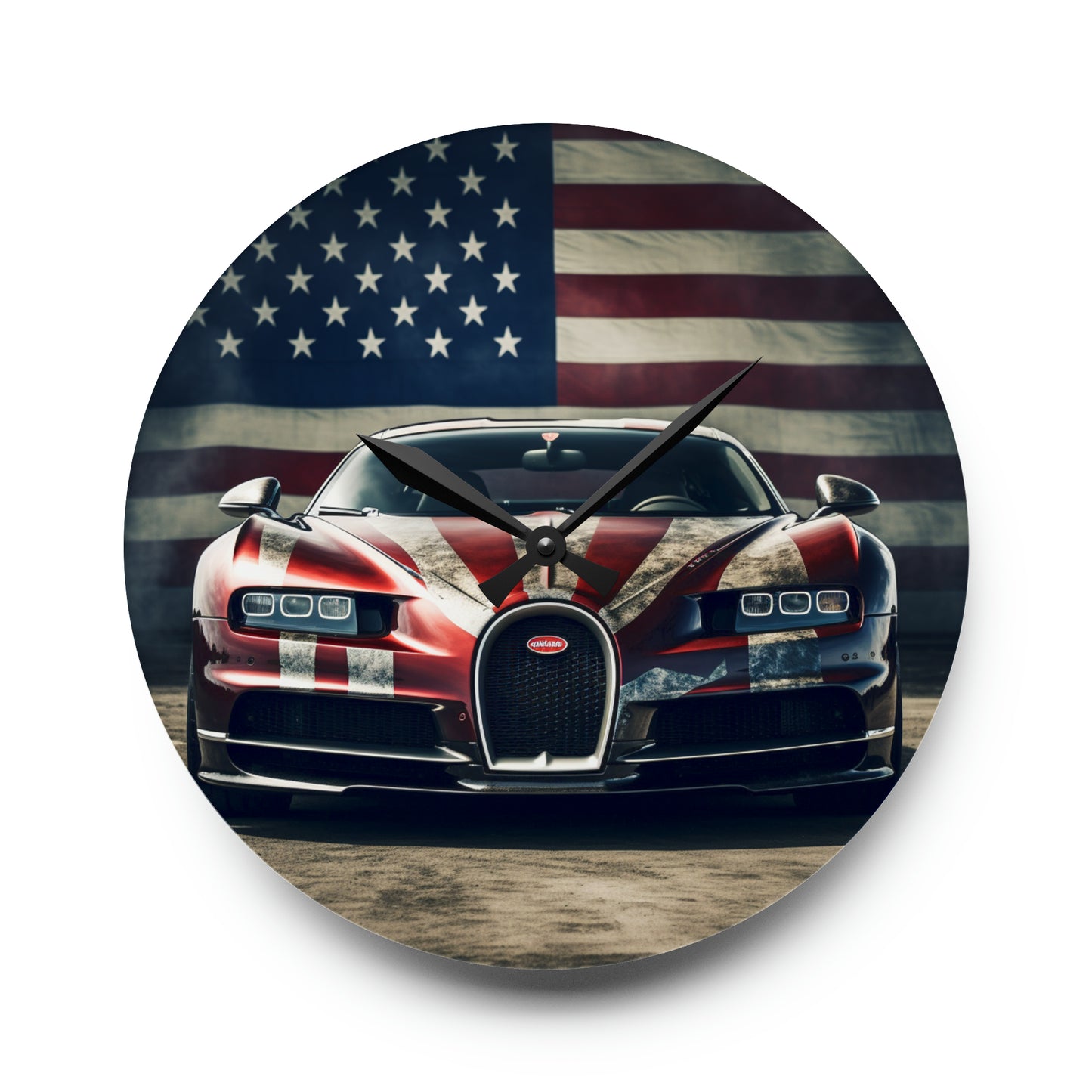 Acrylic Wall Clock American Flag Background Bugatti 3