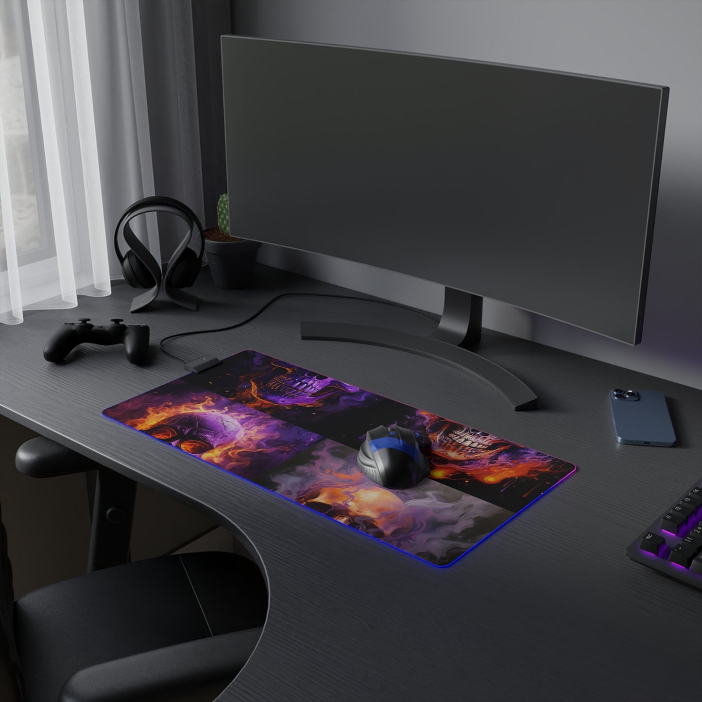 LED Gaming Mouse Pad Skull Flames 5