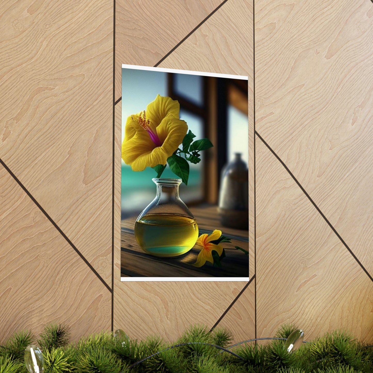 Premium Matte Vertical Posters Yellow Hibiscus Wood 1