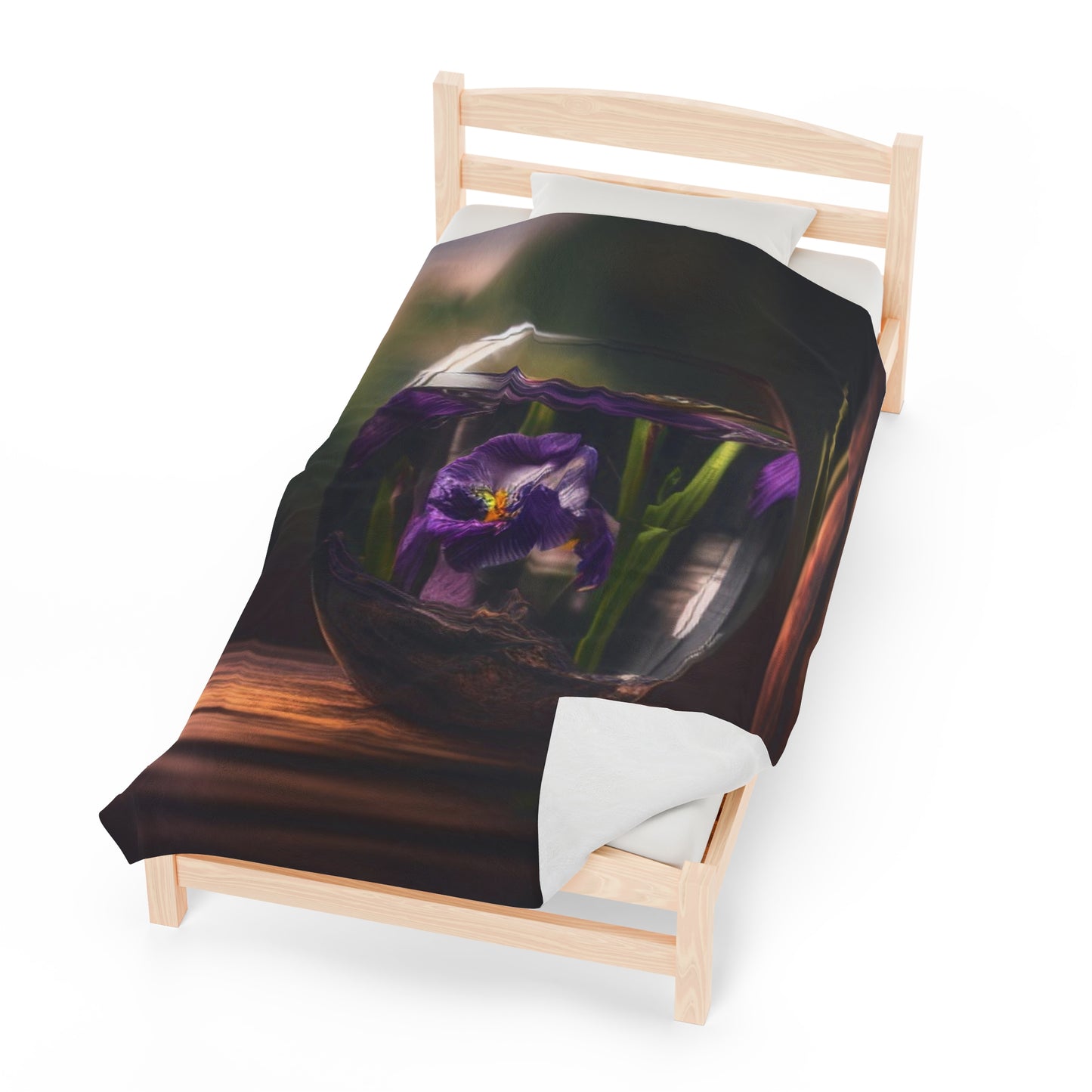 Velveteen Plush Blanket Purple Iris in a vase 4