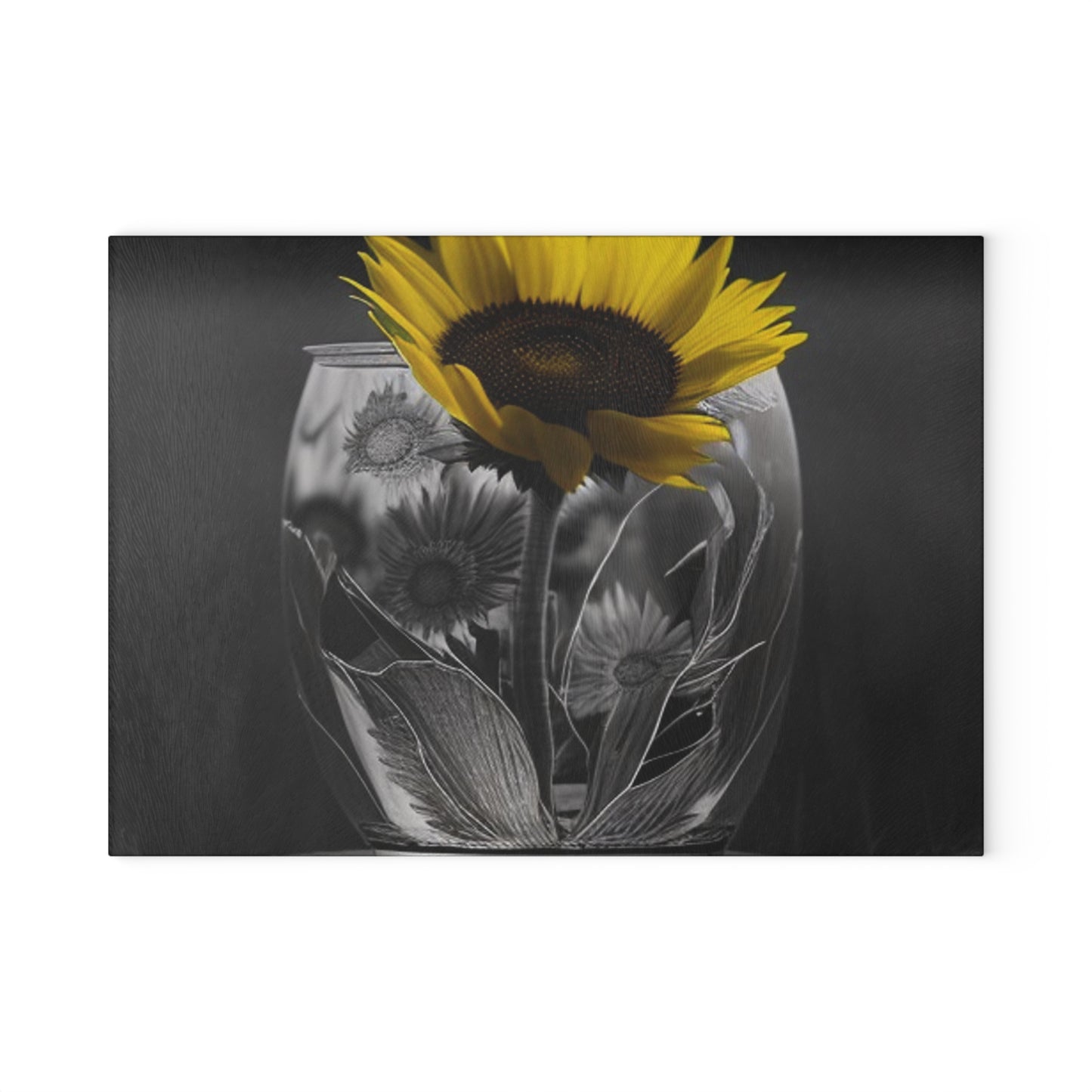 Glass Cutting Board Yellw Sunflower in a vase 1