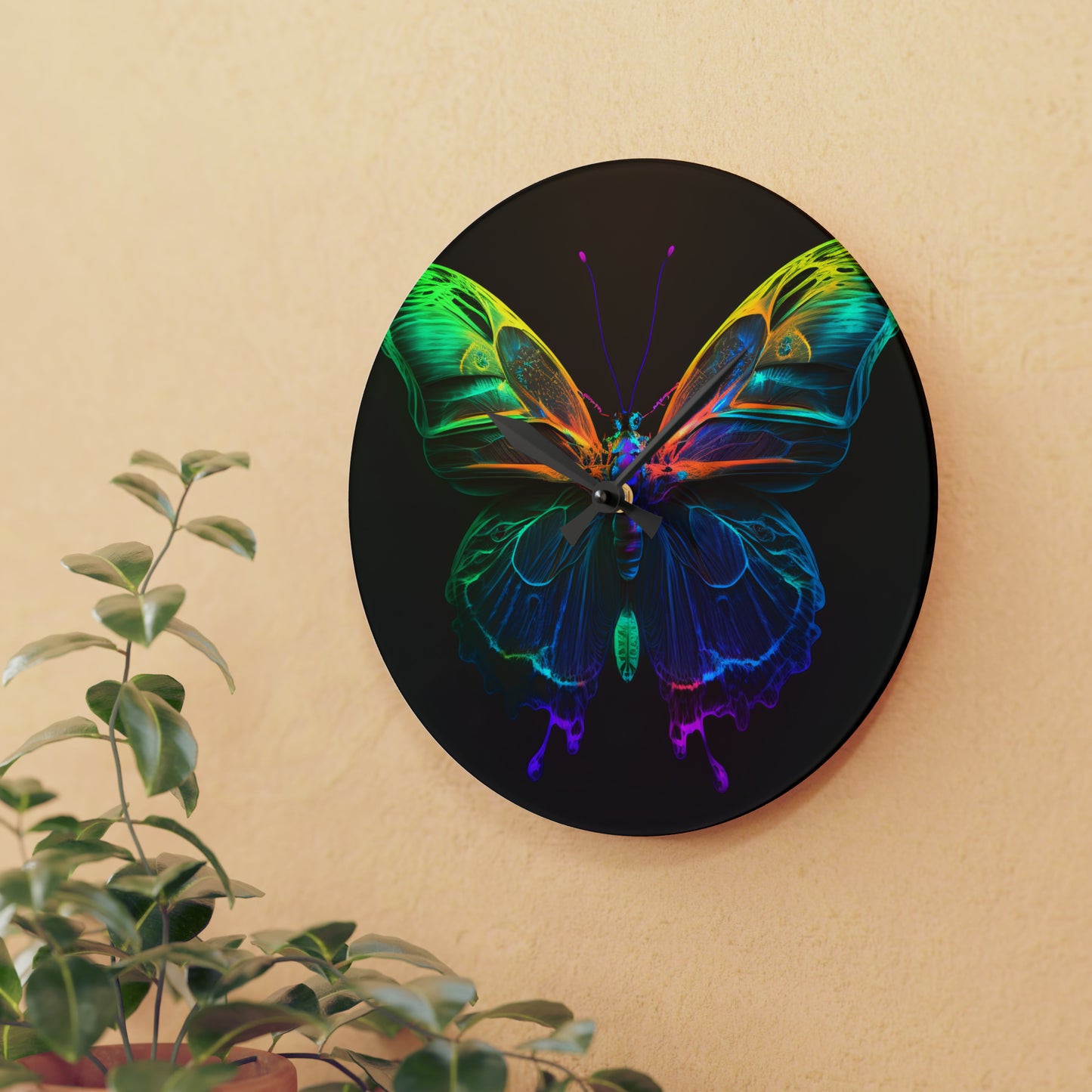 Acrylic Wall Clock Raw Hyper Color Butterfly 3