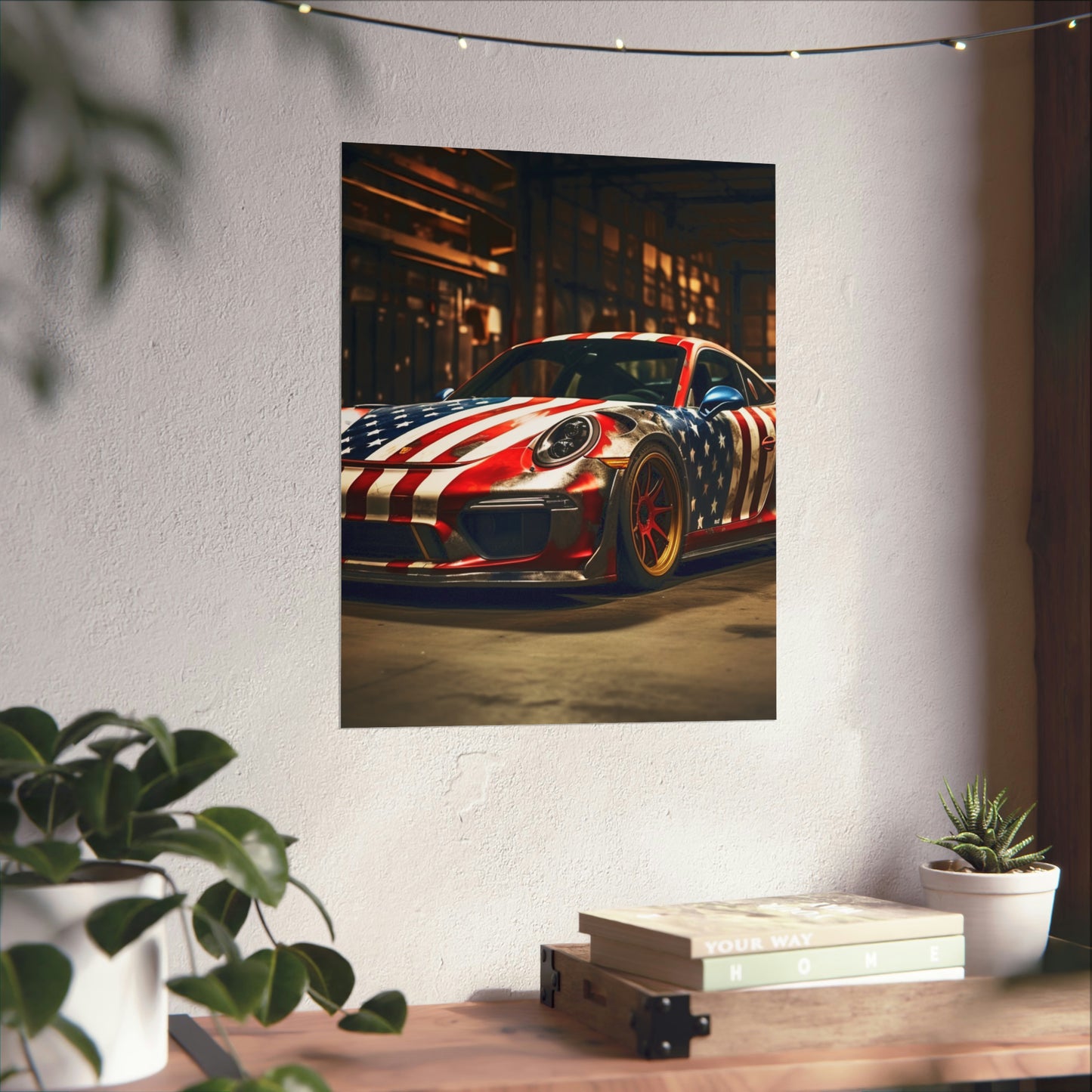 Premium Matte Vertical Posters American Flag Porsche 4