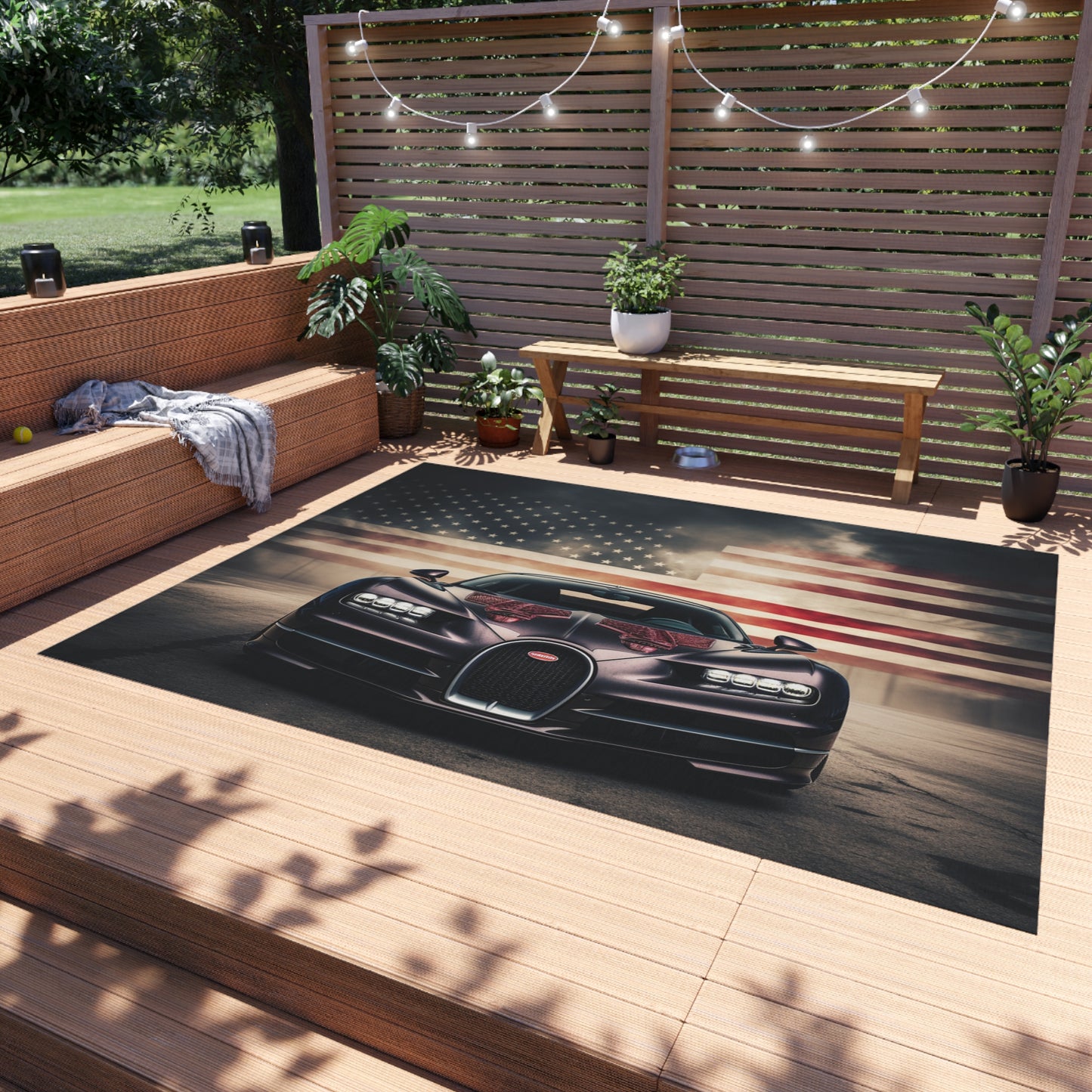 Outdoor Rug  American Flag Background Bugatti 2