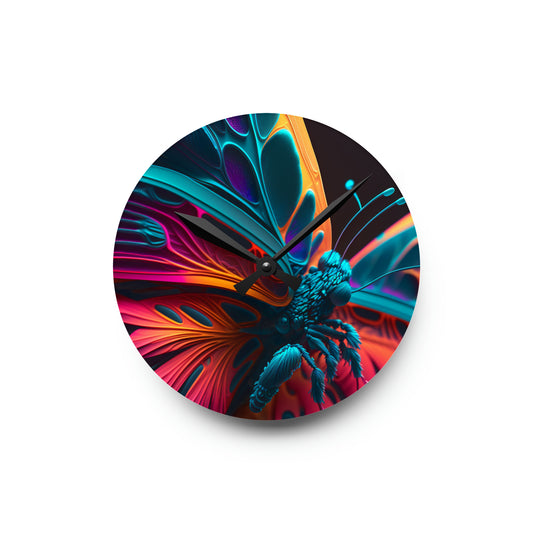 Acrylic Wall Clock Neon Butterfly Macro 4