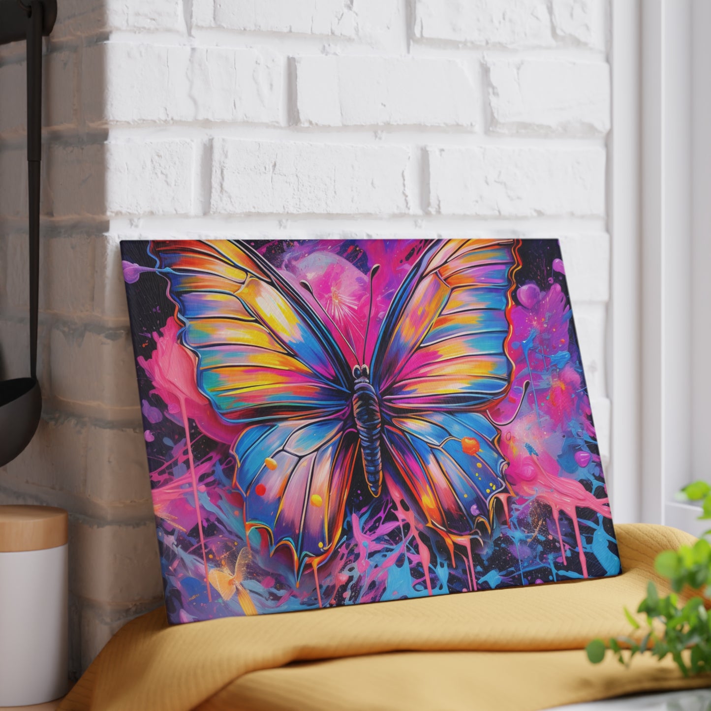 Glass Cutting Board Pink Butterfly Flair 3