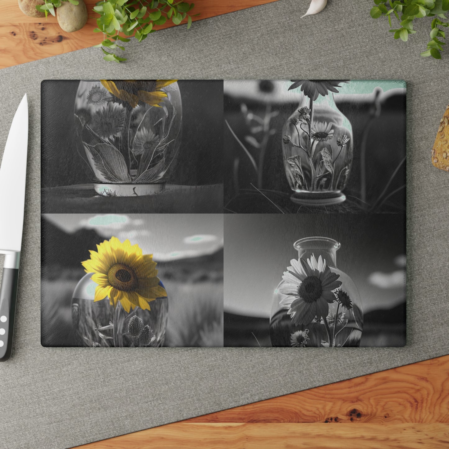 Glass Cutting Board Yellw Sunflower in a vase 5