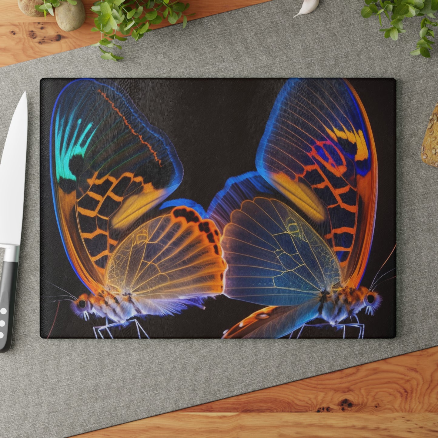 Glass Cutting Board Neon Glo Butterfly 2