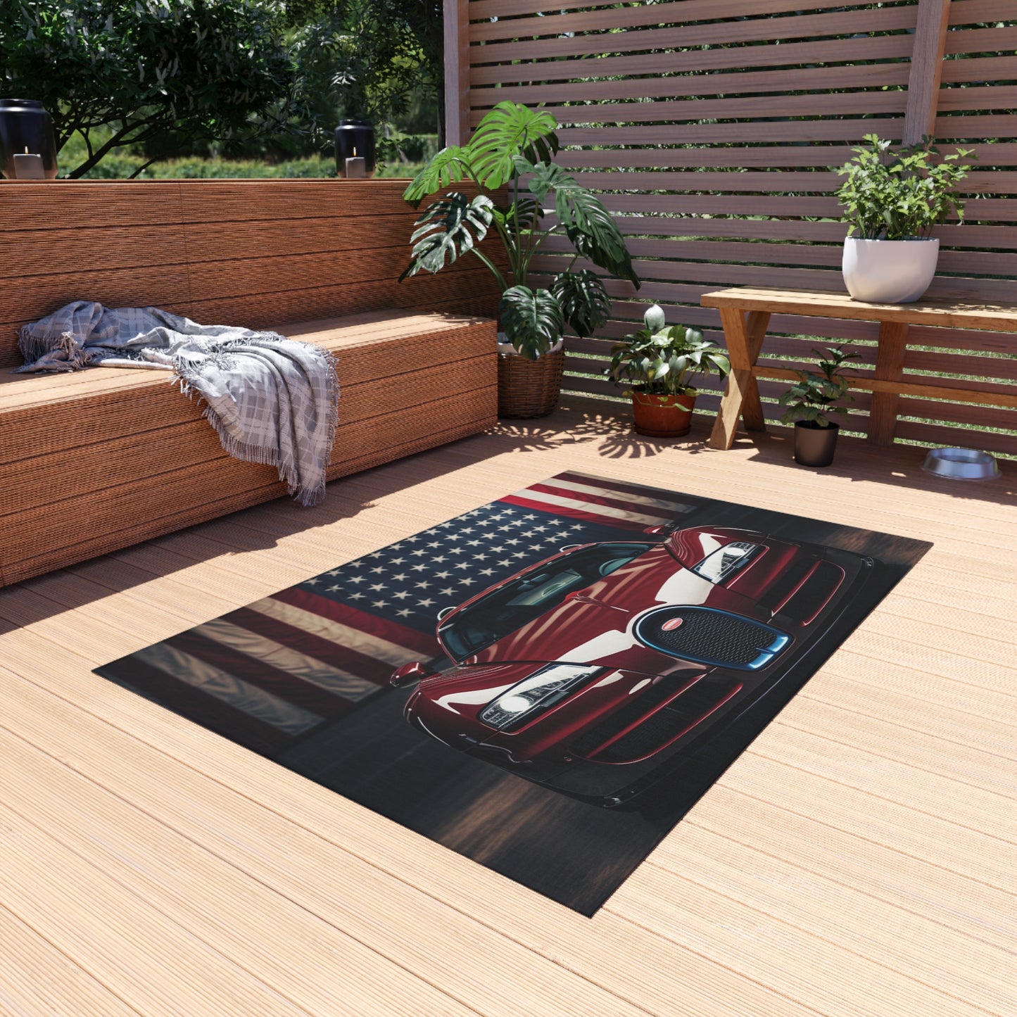 Outdoor Rug  American Flag Background Bugatti 1