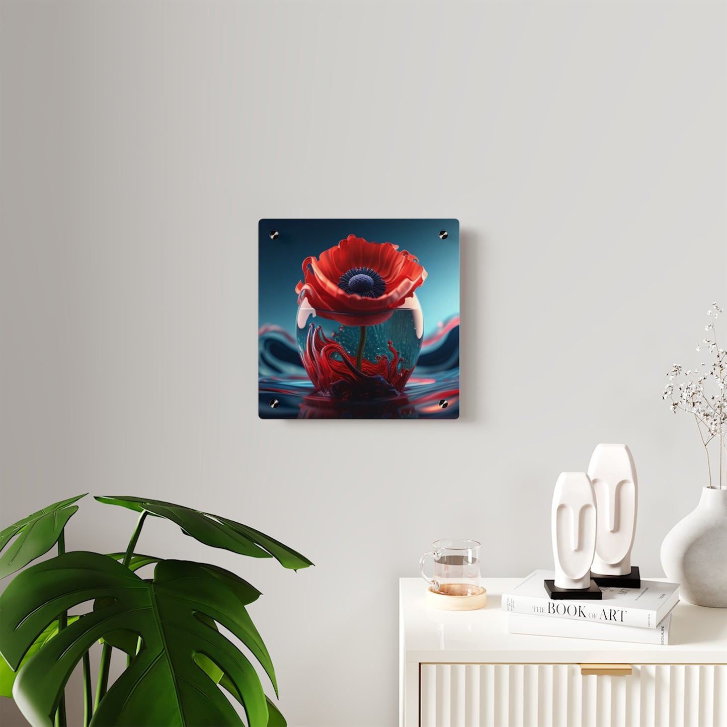 Acrylic Wall Art Panels Red Anemone in a Vase 2