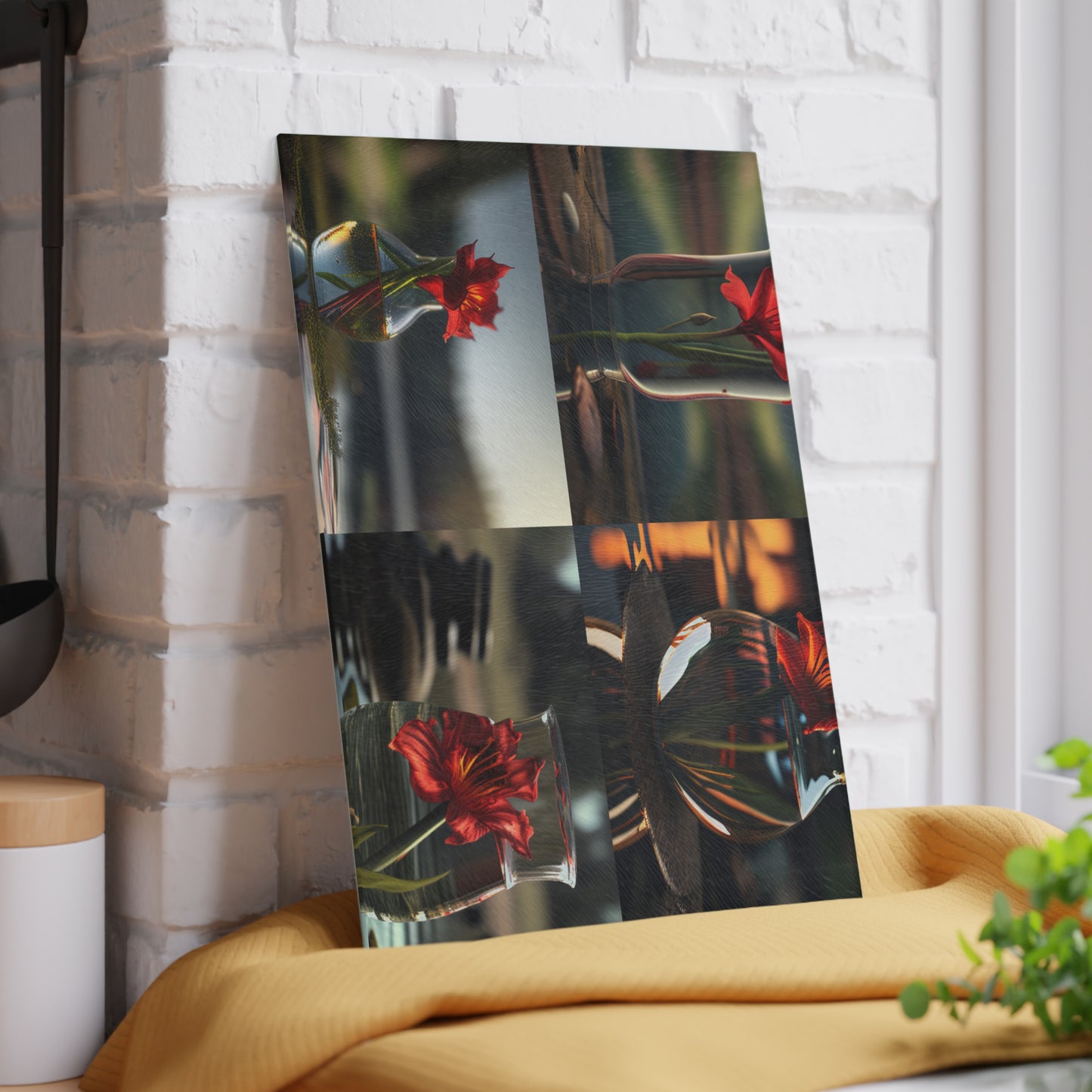 Glass Cutting Board Red Lily in a Glass vase 5