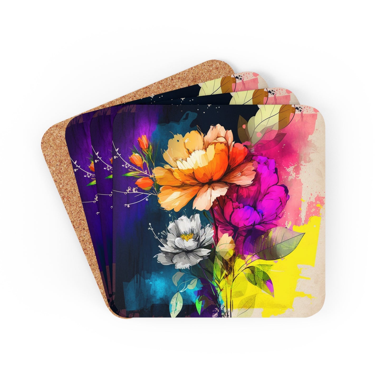 Corkwood Coaster Set Bright Spring Flowers 4