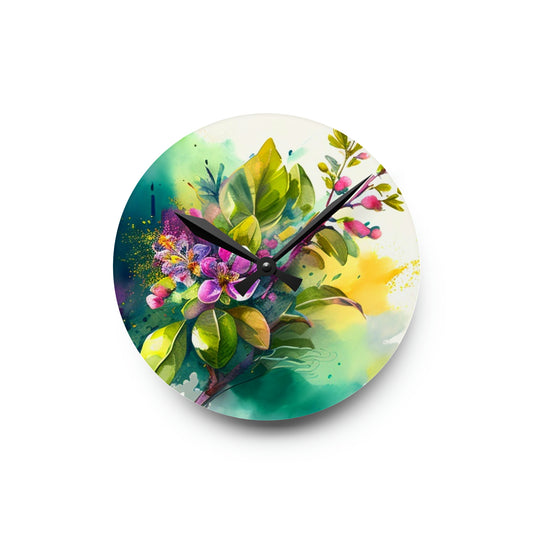 Acrylic Wall Clock Mother Nature Bright Spring Colors Realistic Watercolor 1