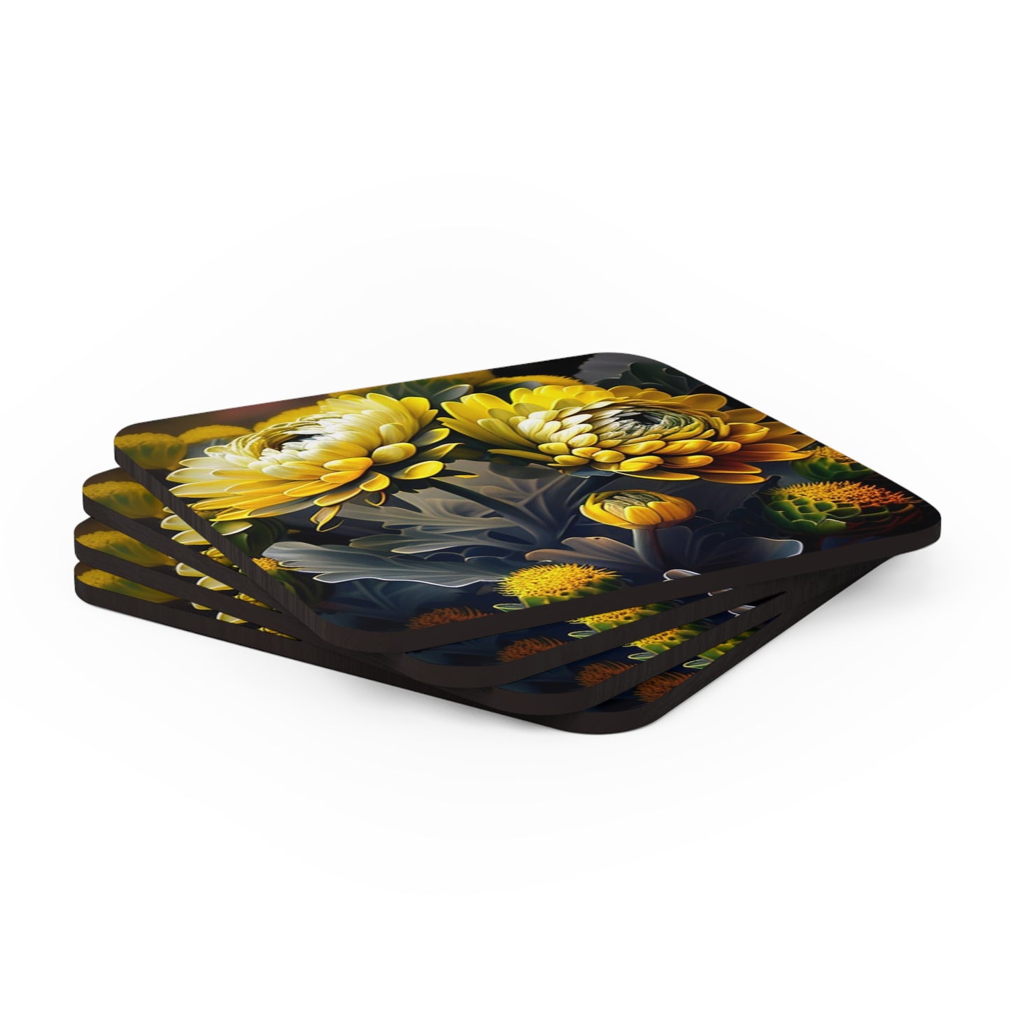 Corkwood Coaster Set Yellow Hermosas Flores Amarillas 2