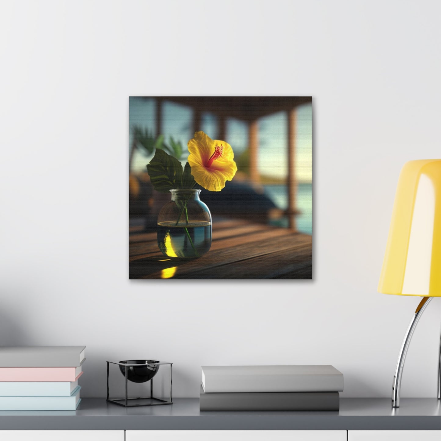 Canvas Gallery Wraps Yellow Hibiscus Wood 2
