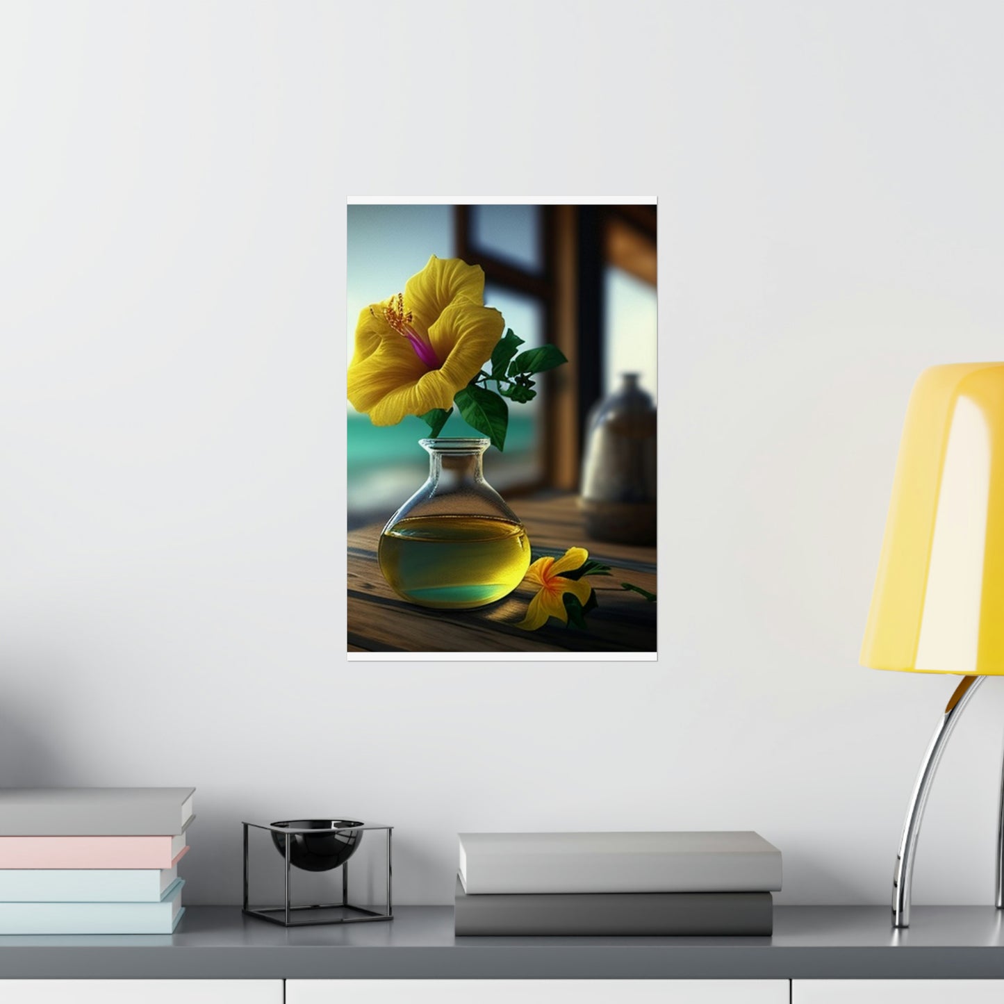 Premium Matte Vertical Posters Yellow Hibiscus Wood 1