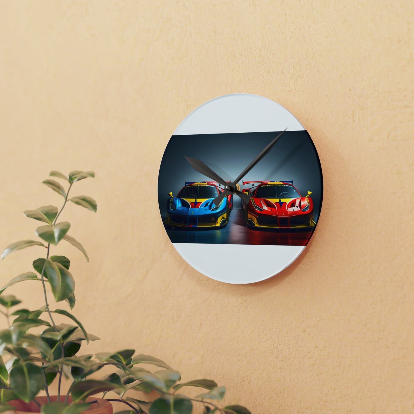 Acrylic Wall Clock Ferrari Red Blue 2