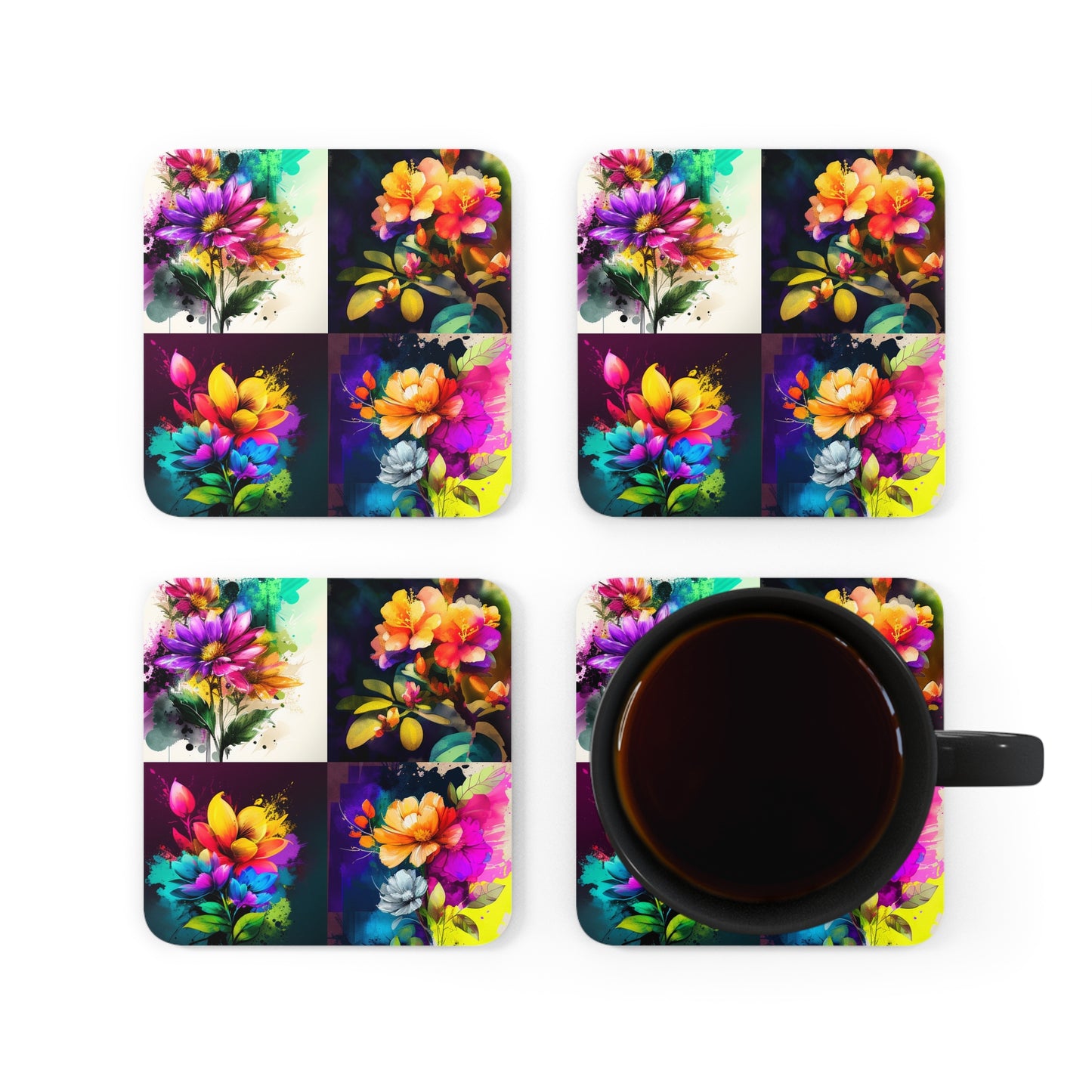 Corkwood Coaster Set Bright Spring Flowers 5