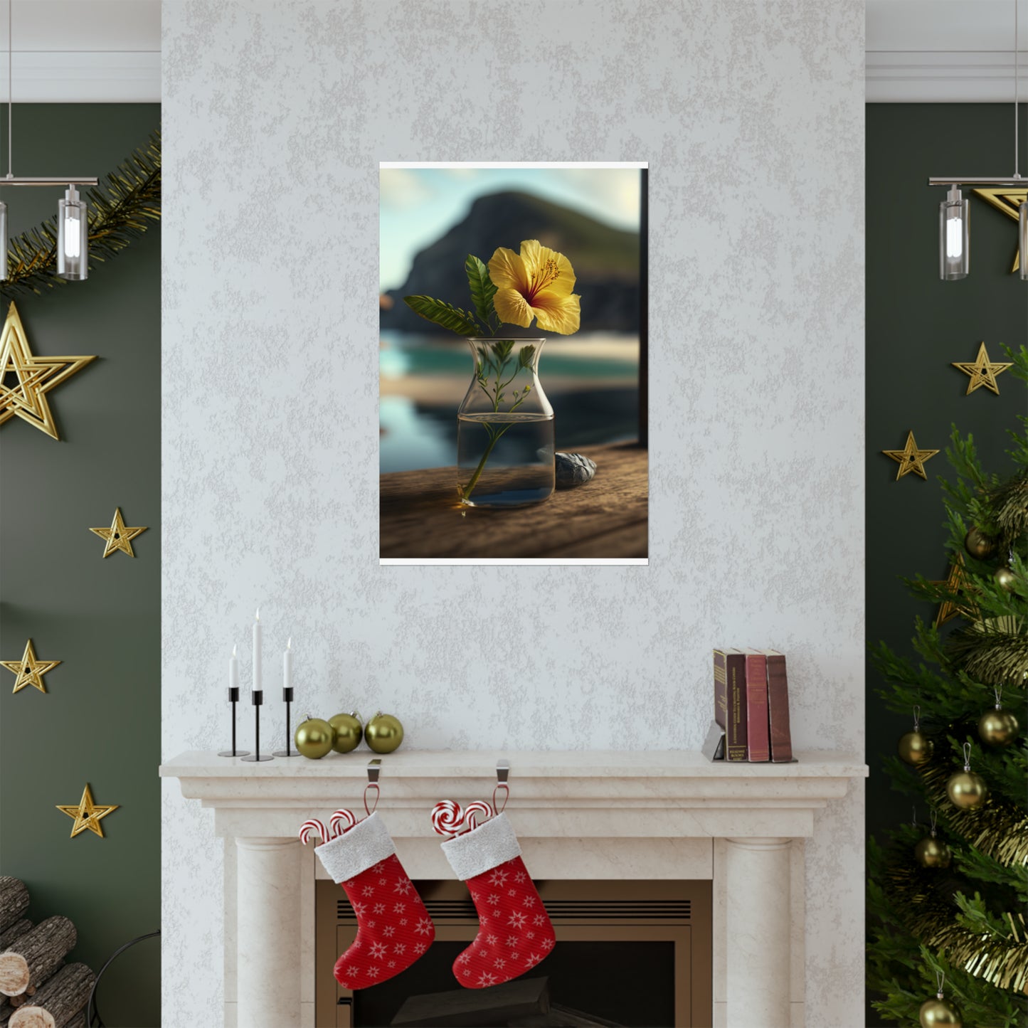 Premium Matte Vertical Posters Yellow Hibiscus Wood 4