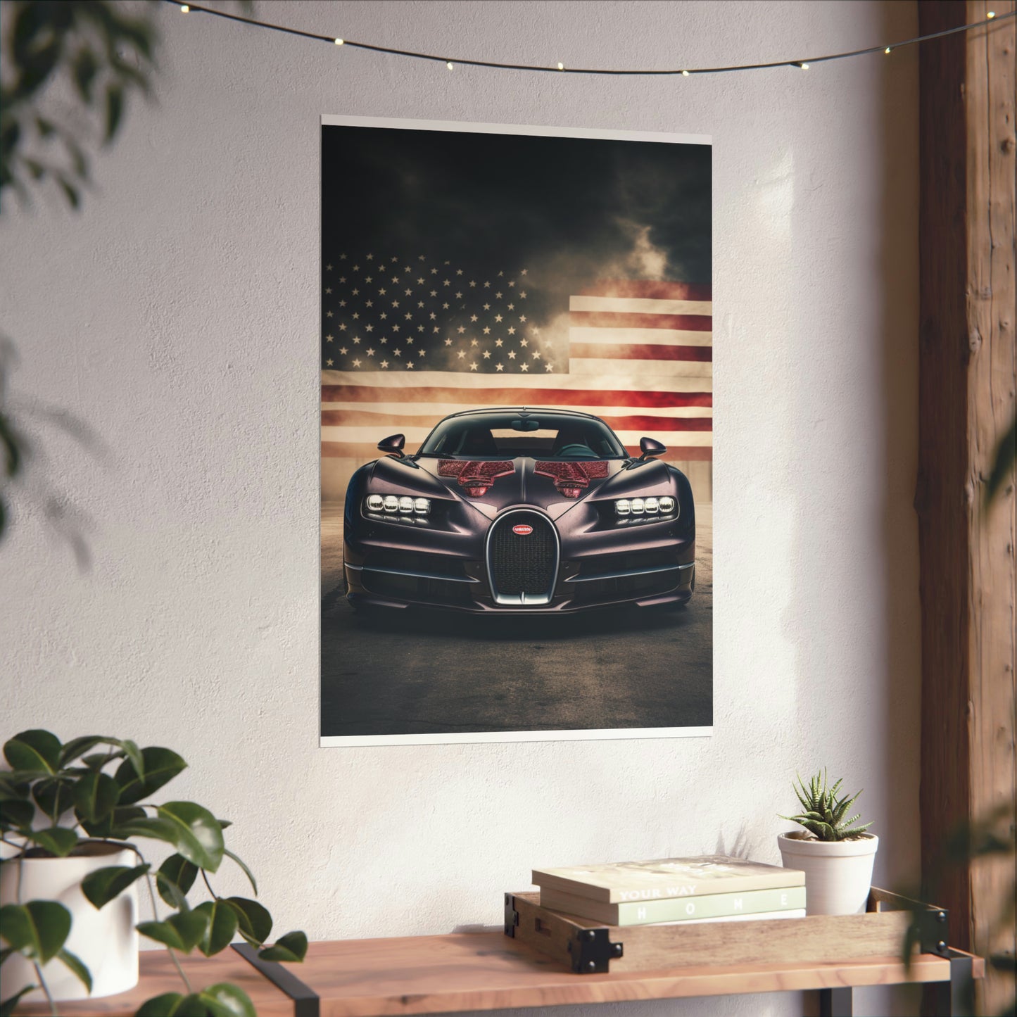 Premium Matte Vertical Posters American Flag Background Bugatti 2