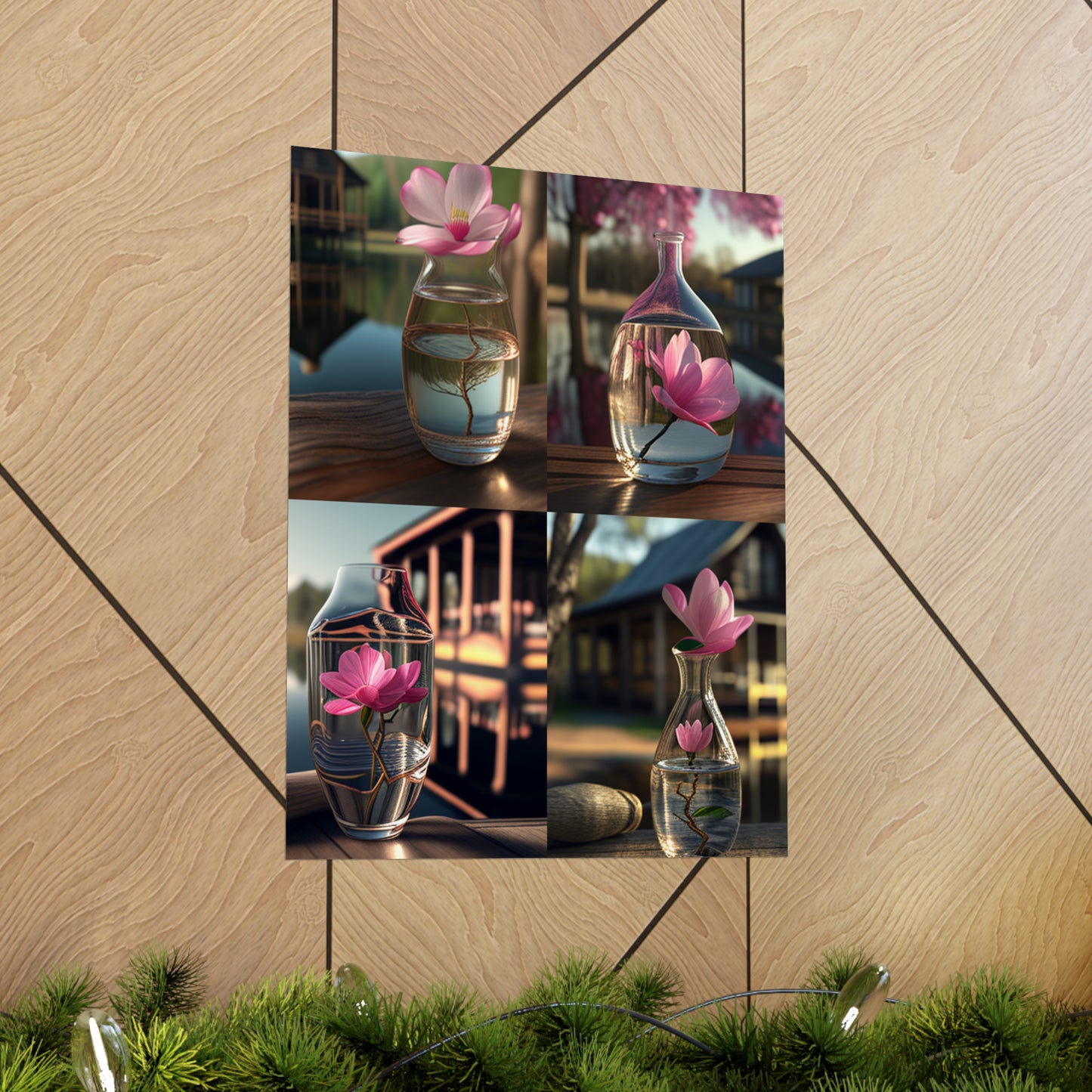 Premium Matte Vertical Posters Magnolia in a Glass vase 5