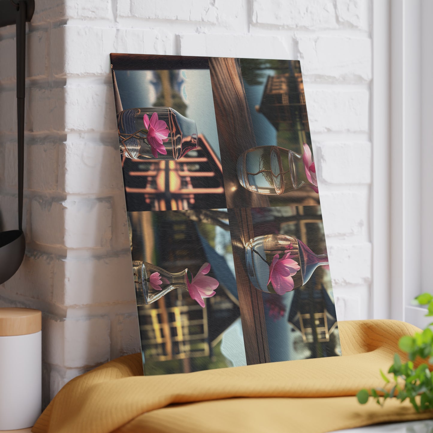 Glass Cutting Board Magnolia in a Glass vase 5