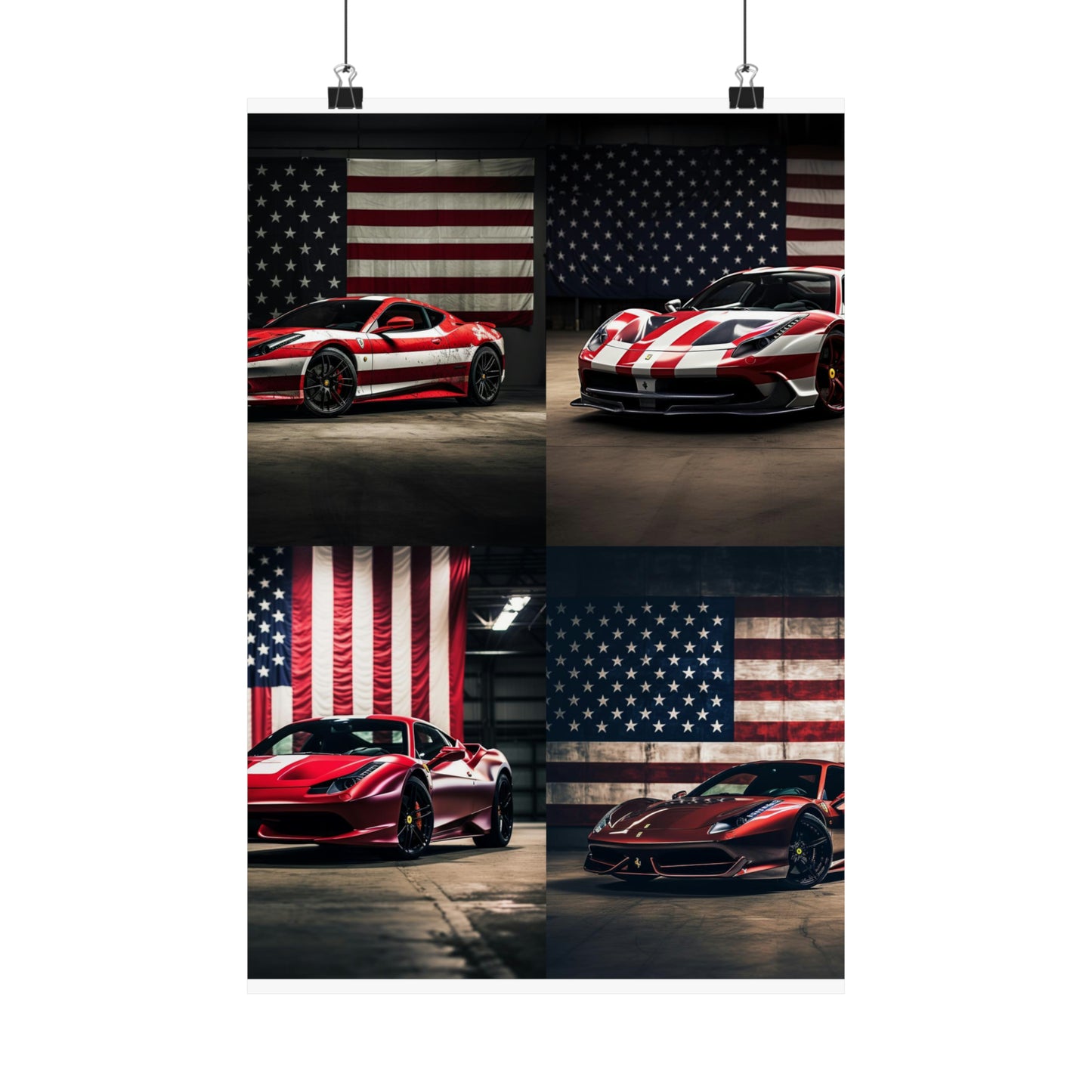 Premium Matte Vertical Posters American Flag Background Ferrari 5