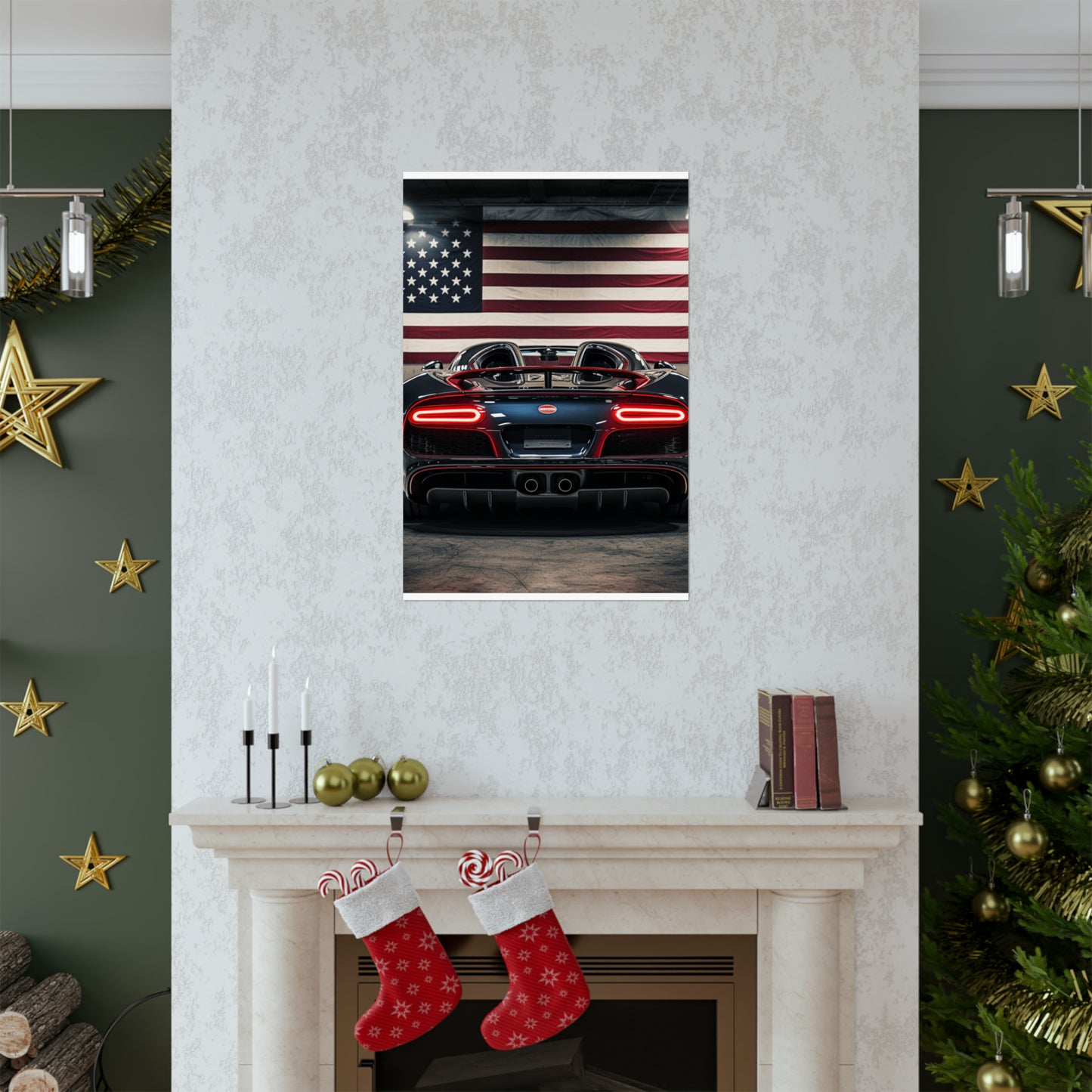 Premium Matte Vertical Posters American Flag Background Bugatti 4