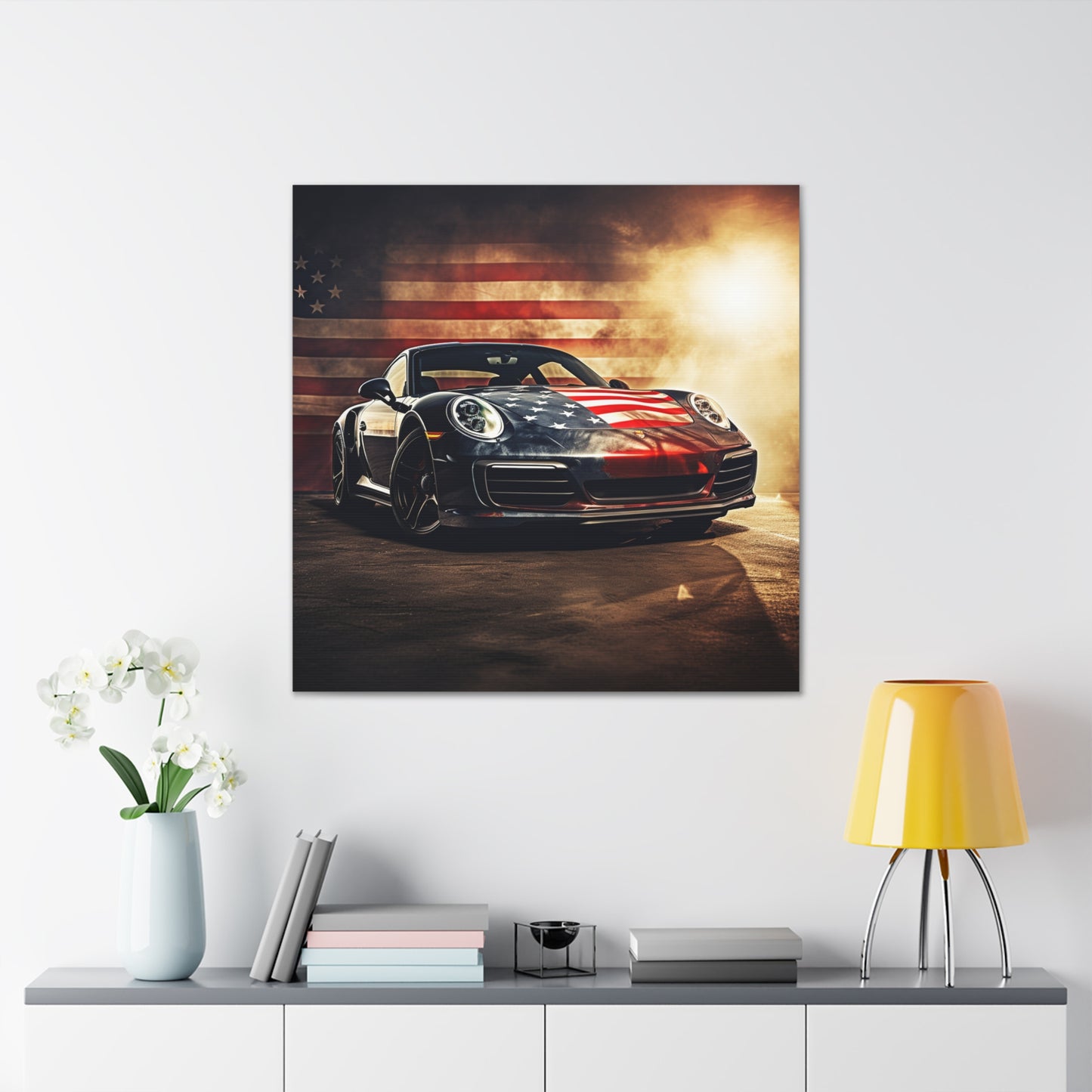 Canvas Gallery Wraps Abstract American Flag Background Porsche 1