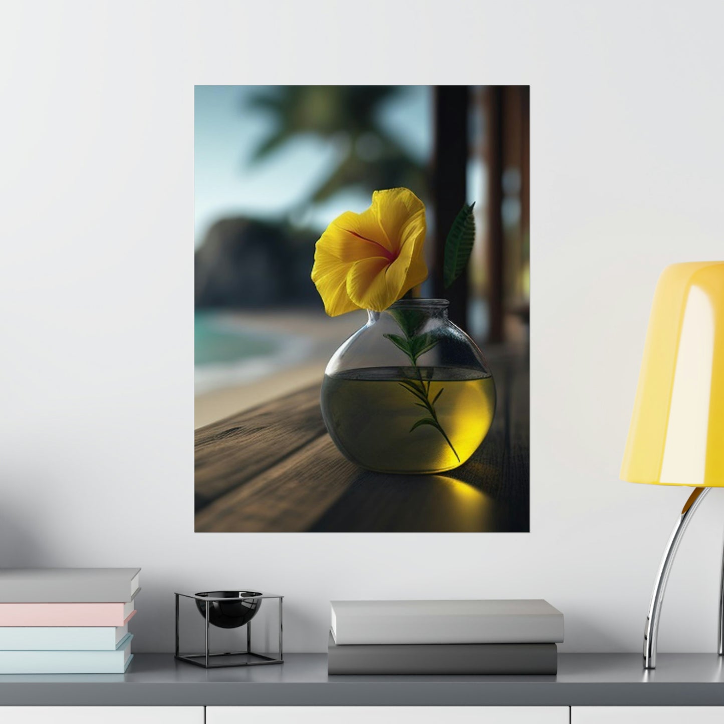 Premium Matte Vertical Posters Yellow Hibiscus Wood 3