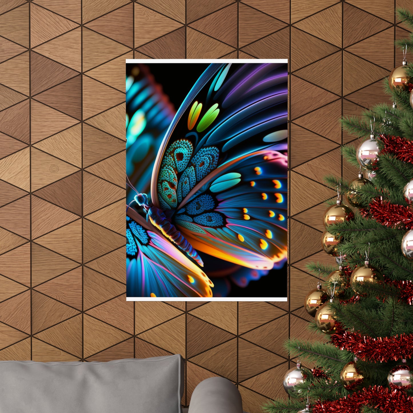 Premium Matte Vertical Posters Neon Butterfly Macro 2